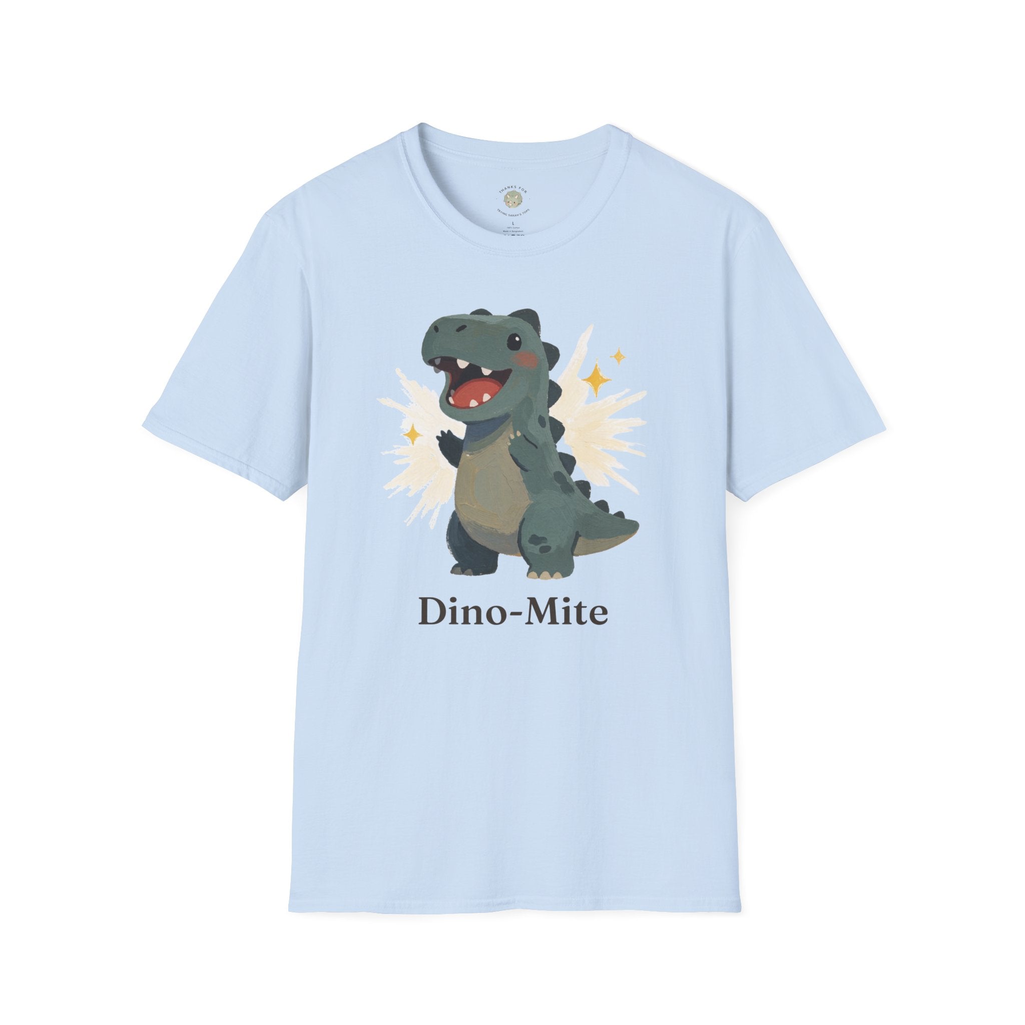 Dino-Mite T-Shirt — Cute Cheerful Dinosaur Pun Graphic Tee
