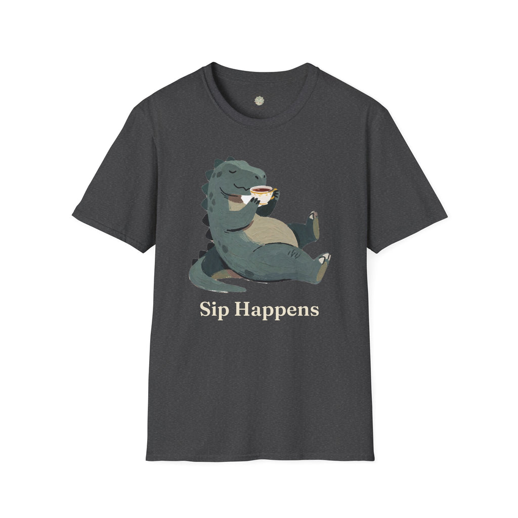 Sip Happens T-Shirt — Funny Dinosaur Coffee Tea Graphic Tee