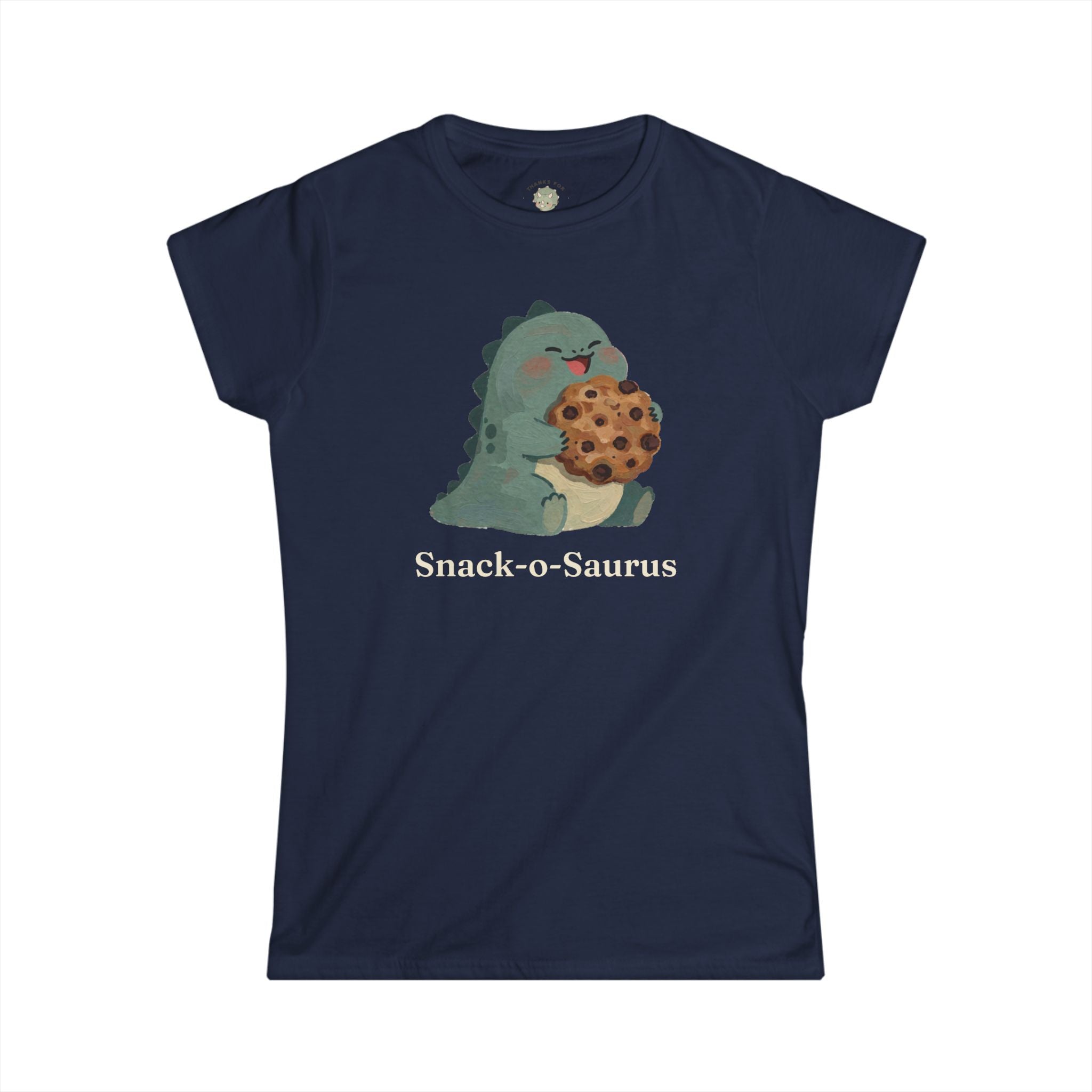 Women's Snack-o-Saurus T-Shirt — Cute Cookie Dinosaur Snack Graphic Tee