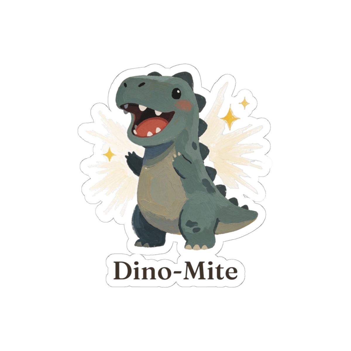 Dino-Mite Sticker — Cute Cheerful Dinosaur Pun Vinyl Sticker