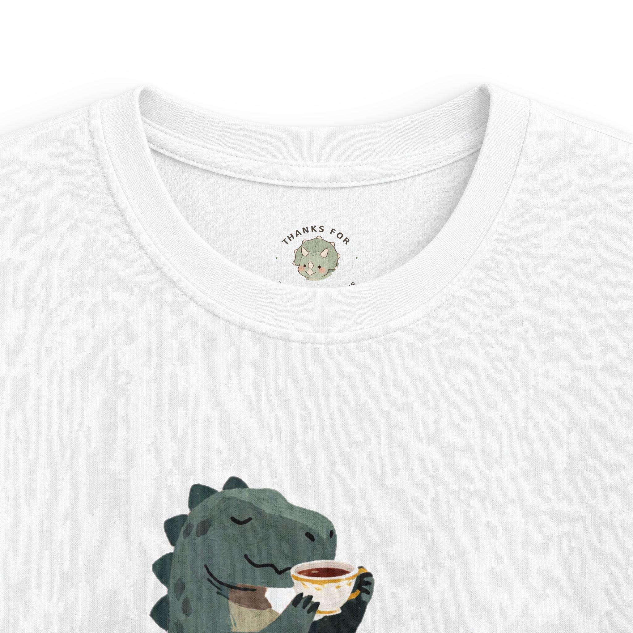 Kids Sip Happens T-Shirt — Funny Dinosaur Coffee Tea Graphic Tee