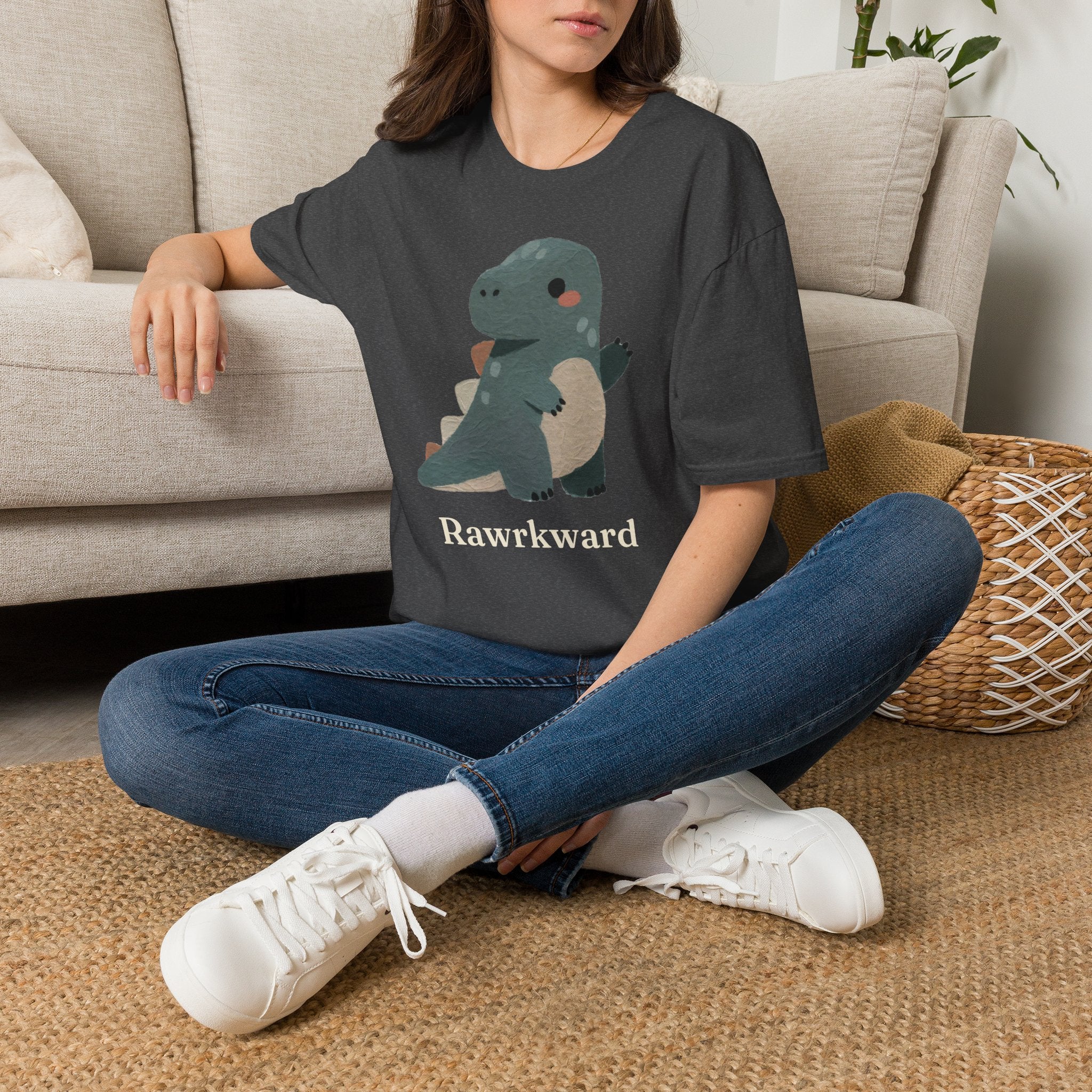 Rawrkward T-Shirt — Funny Awkward Shy Dinosaur Graphic Tee