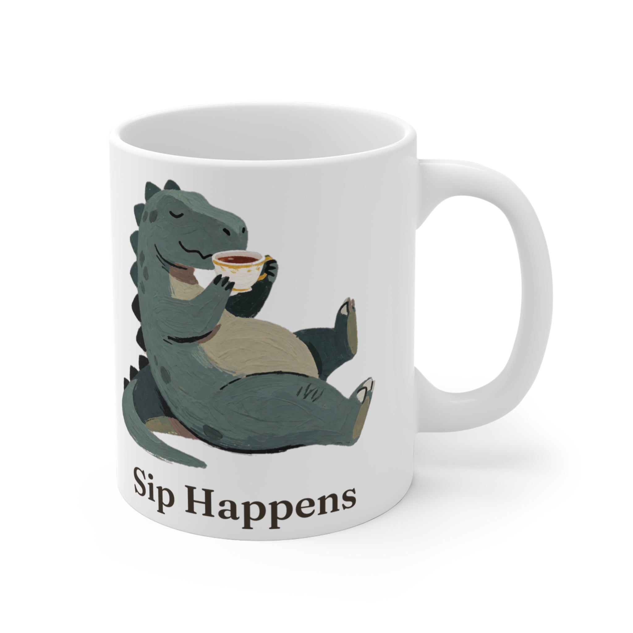 Sip Happens Mug — Funny Dinosaur Coffee Tea Ceramic Mug