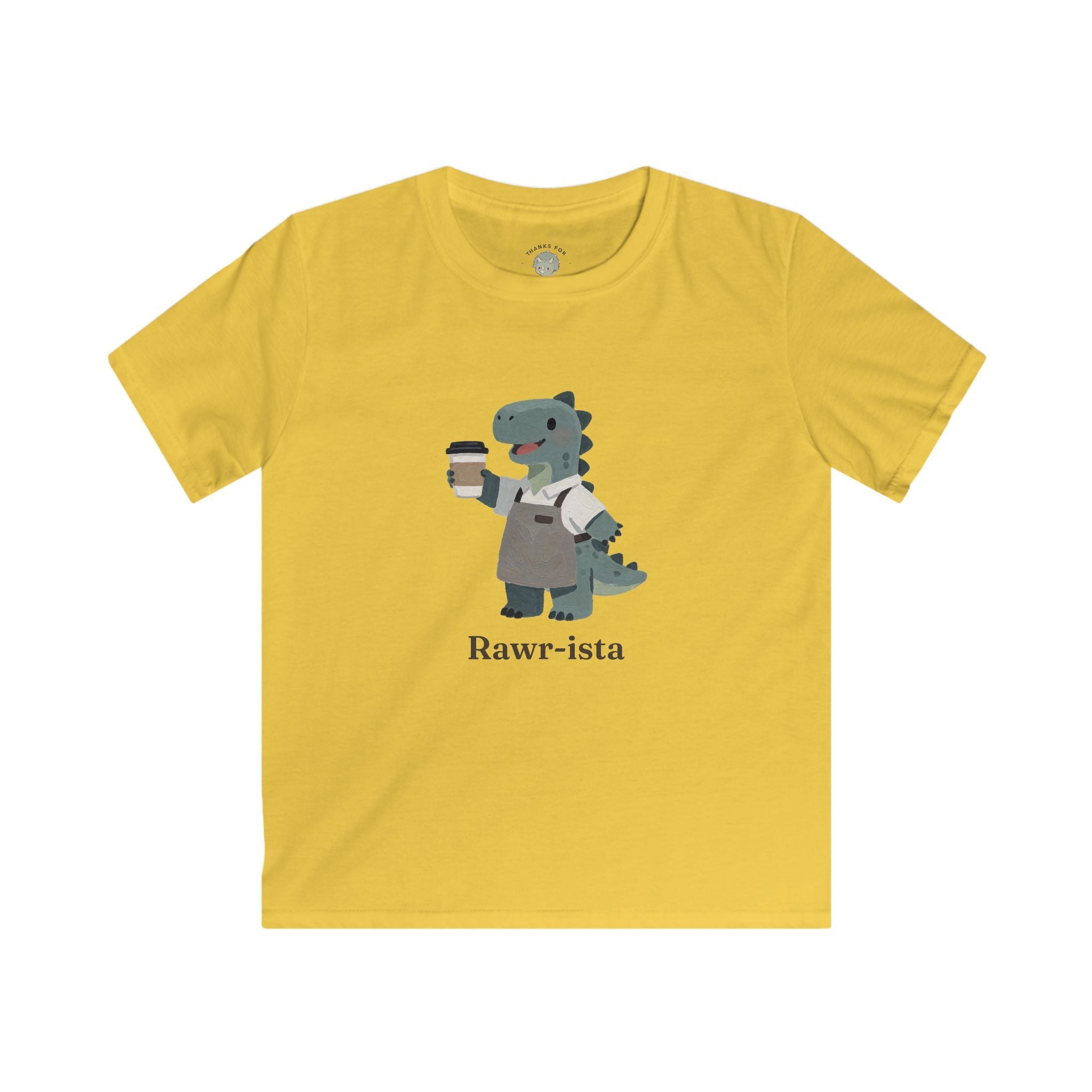 Kids Rawr-ista T-Shirt — Funny Coffee Dinosaur Barista Graphic Tee
