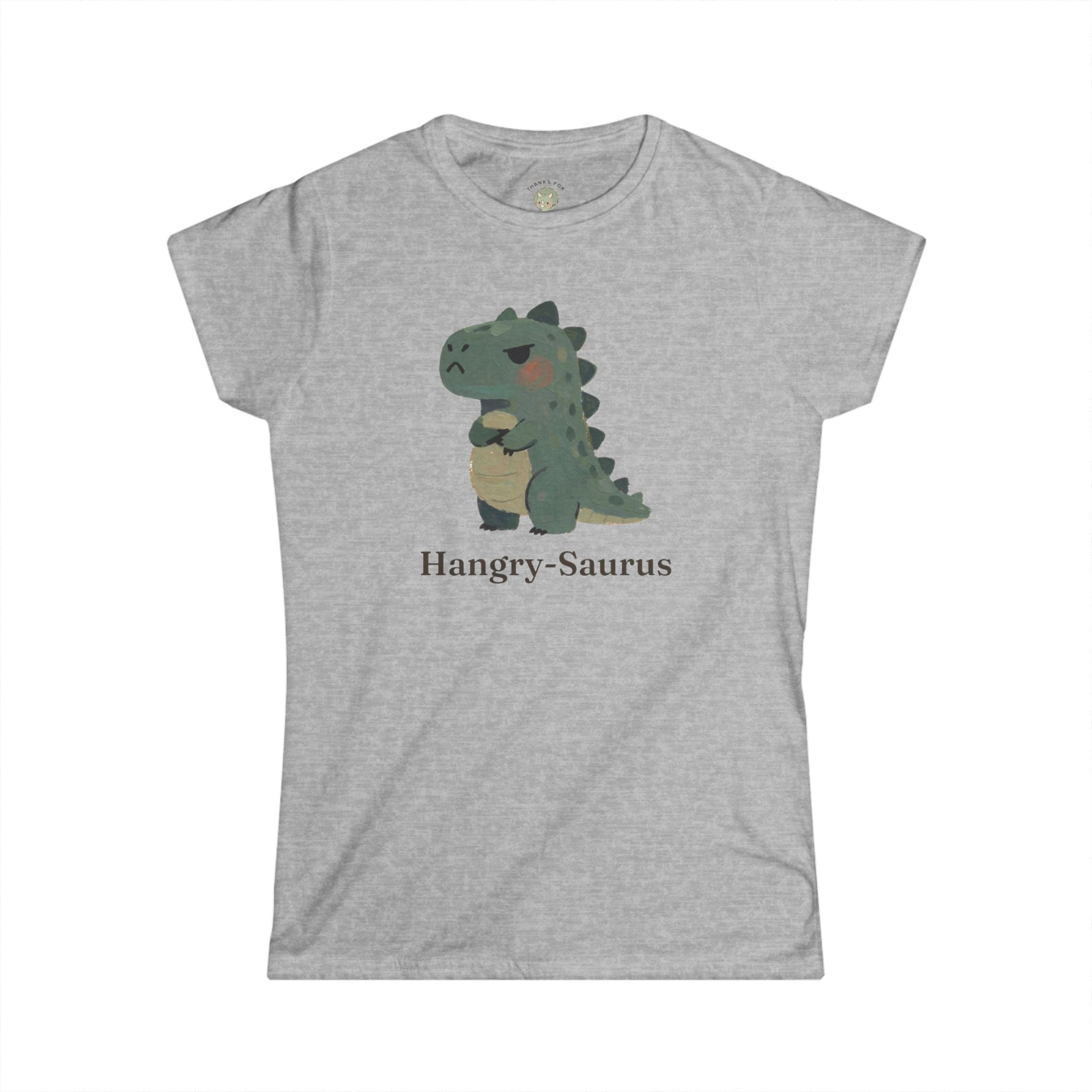 Women's Hangry-Saurus T-Shirt — Funny Hungry Grumpy Dinosaur Graphic Tee