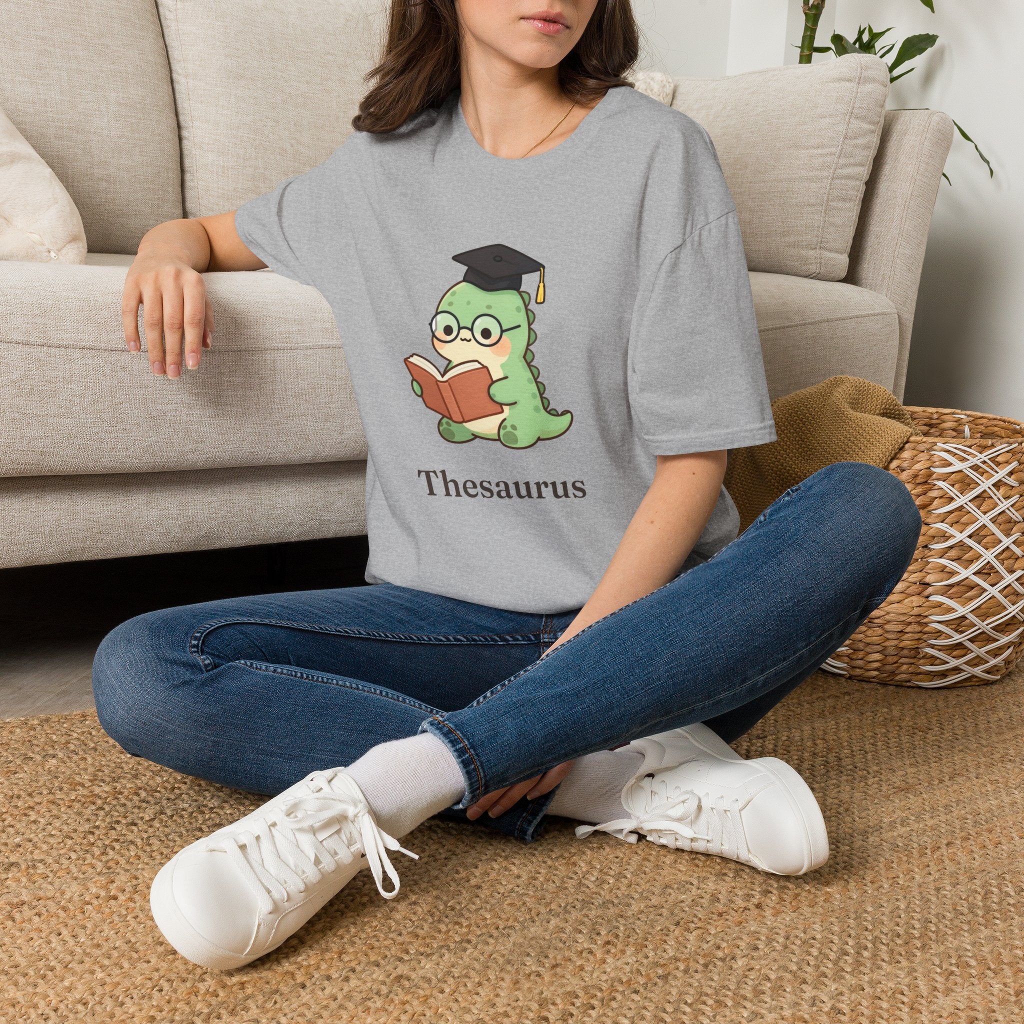 Thesaurus T-Shirt — Cute Word Nerd Dinosaur Grammar Pun Graphic Tee