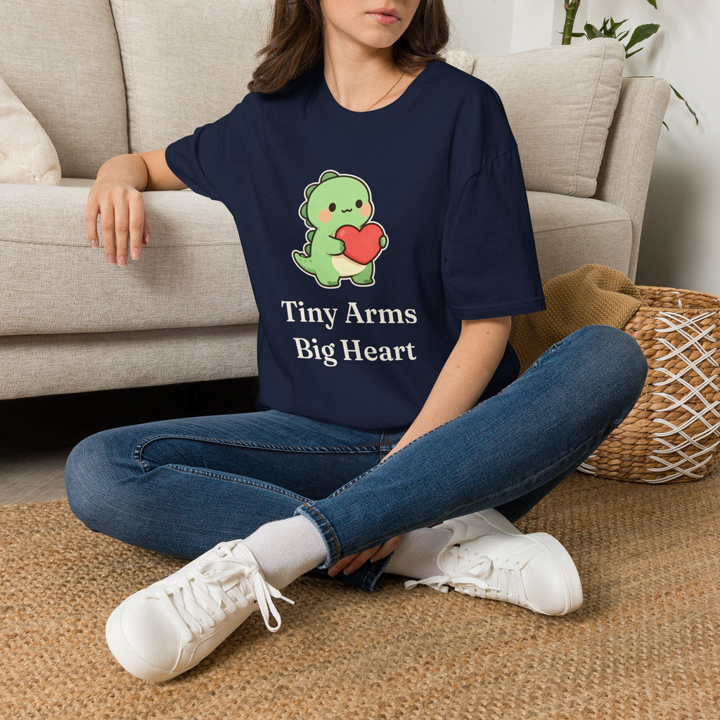 Tiny Arms, Big Heart Dino Tee — Kawaii T-Rex Heart Graphic T-Shirt