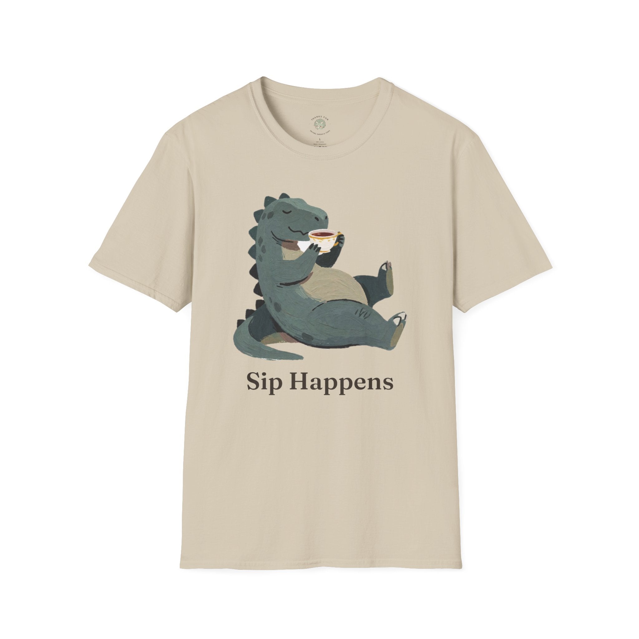 Sip Happens T-Shirt — Funny Dinosaur Coffee Tea Graphic Tee