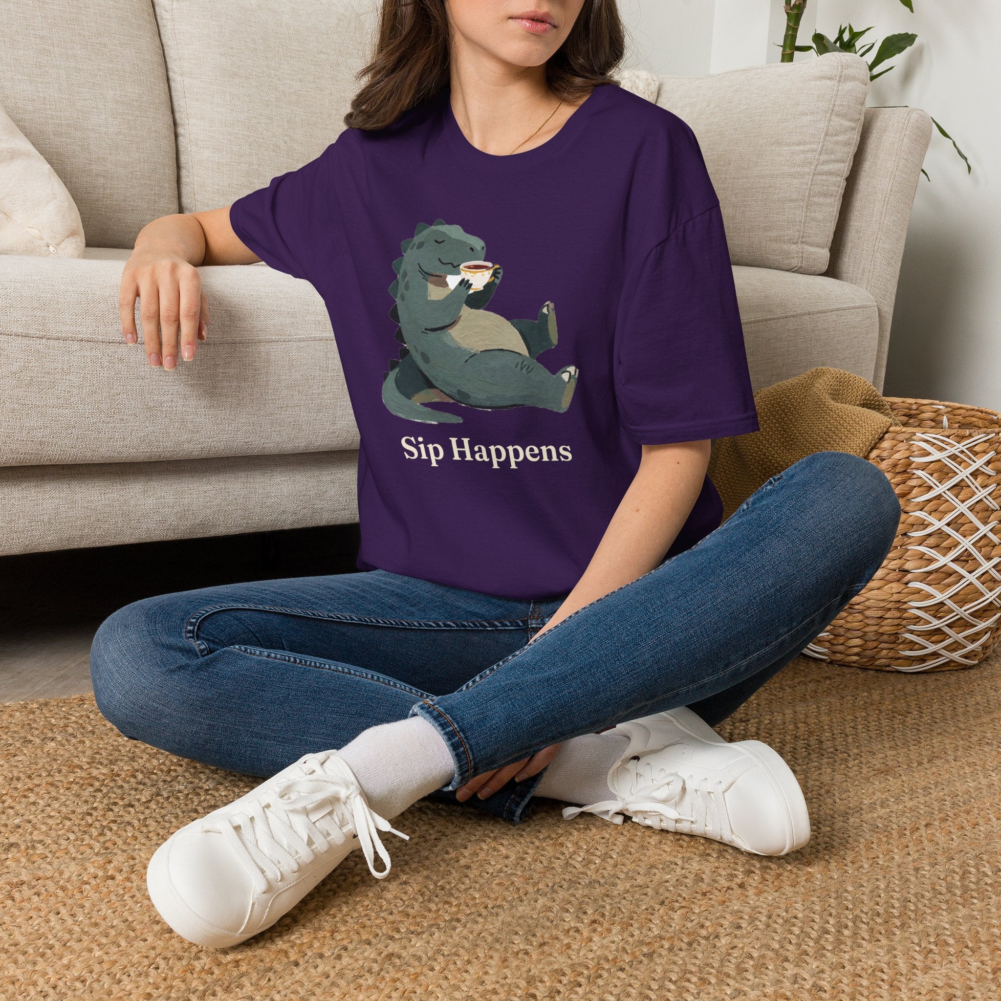 Sip Happens T-Shirt — Funny Dinosaur Coffee Tea Graphic Tee