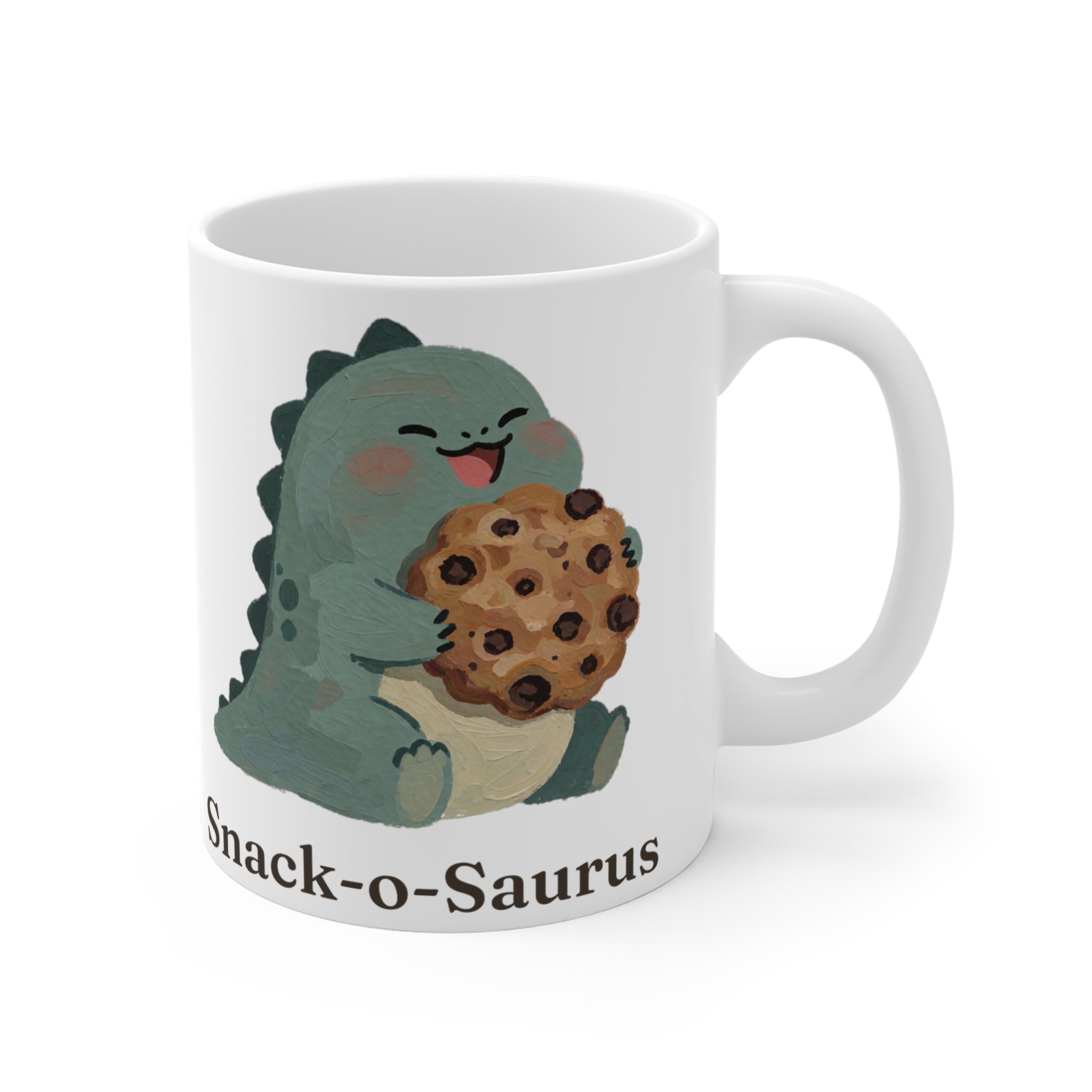 Snack-o-Saurus Mug — Cute Cookie Dinosaur Snack Ceramic Mug