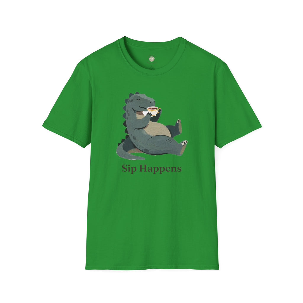 Sip Happens T-Shirt — Funny Dinosaur Coffee Tea Graphic Tee