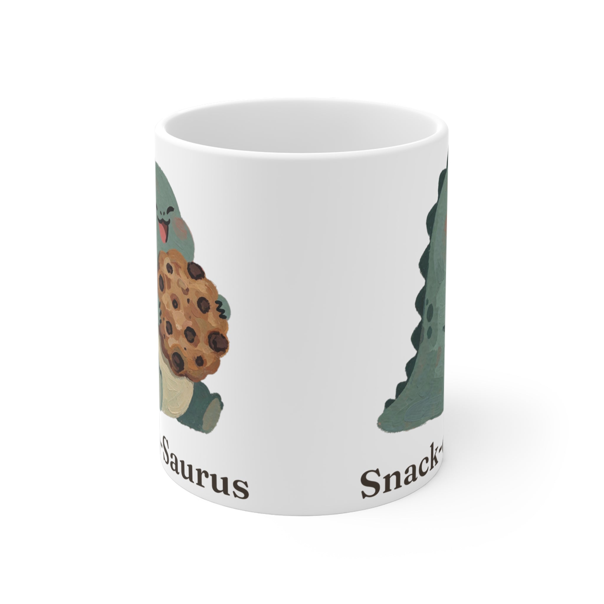 Snack-o-Saurus Mug — Cute Cookie Dinosaur Snack Ceramic Mug