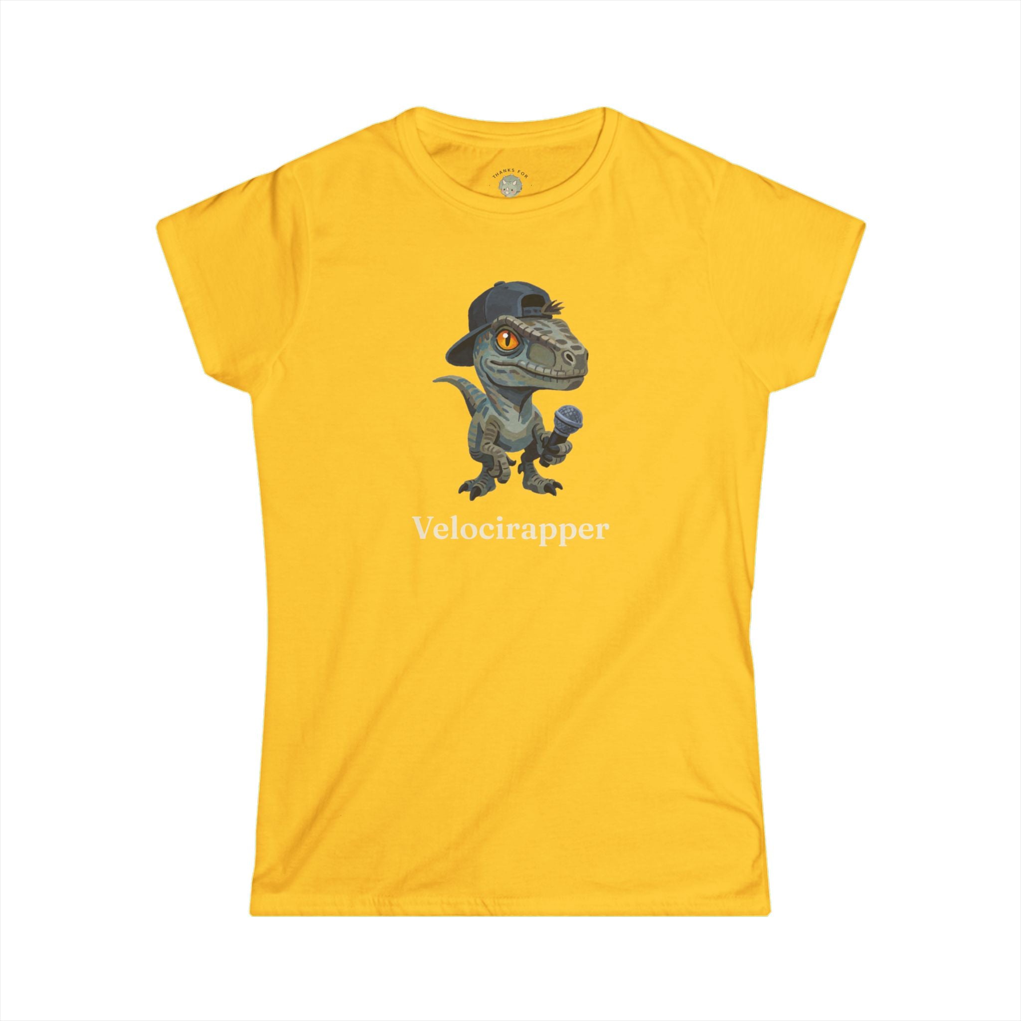 Women's Velocirapper T-Shirt — Funny Rapper Raptor Dinosaur Graphic Tee
