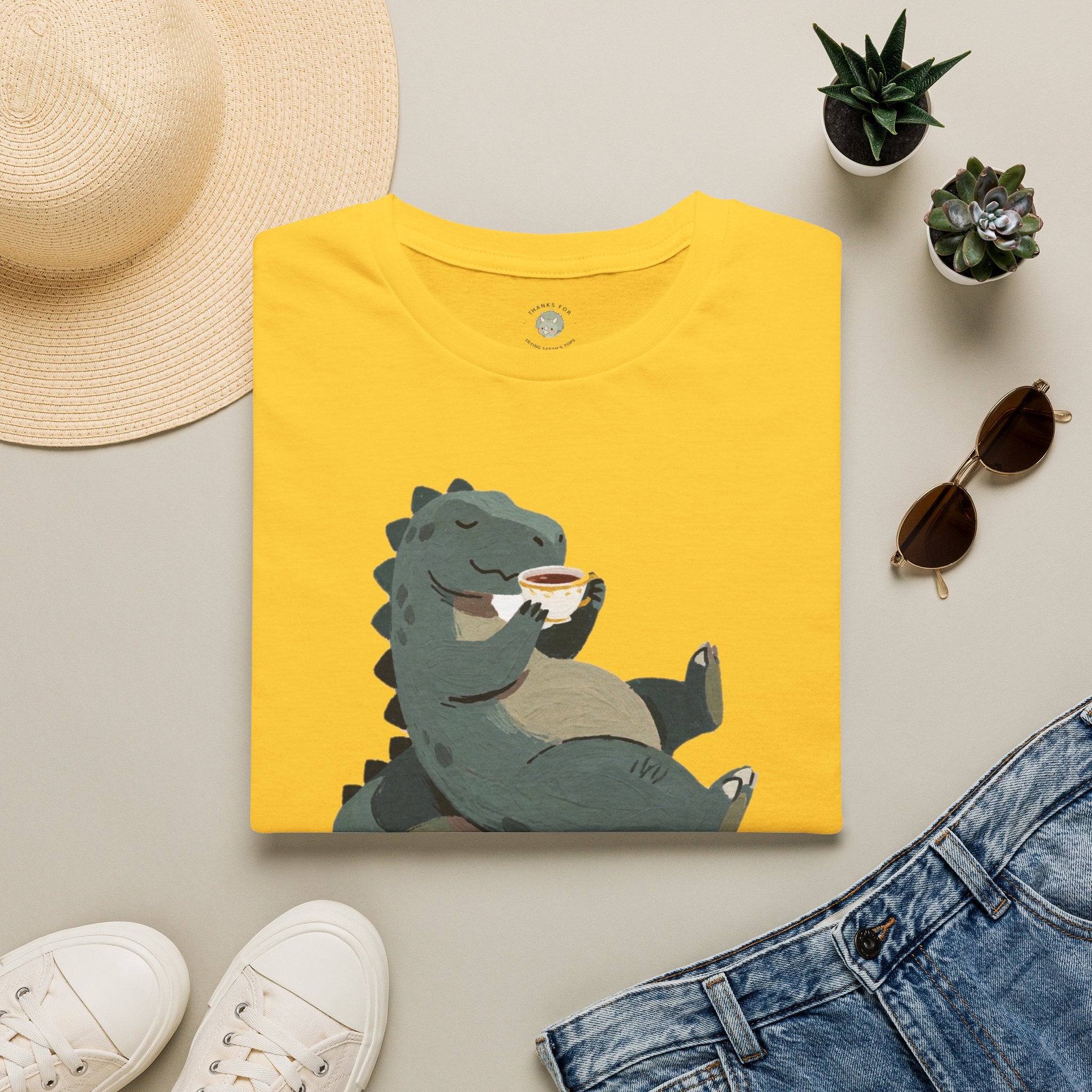 Sip Happens T-Shirt — Funny Dinosaur Coffee Tea Graphic Tee