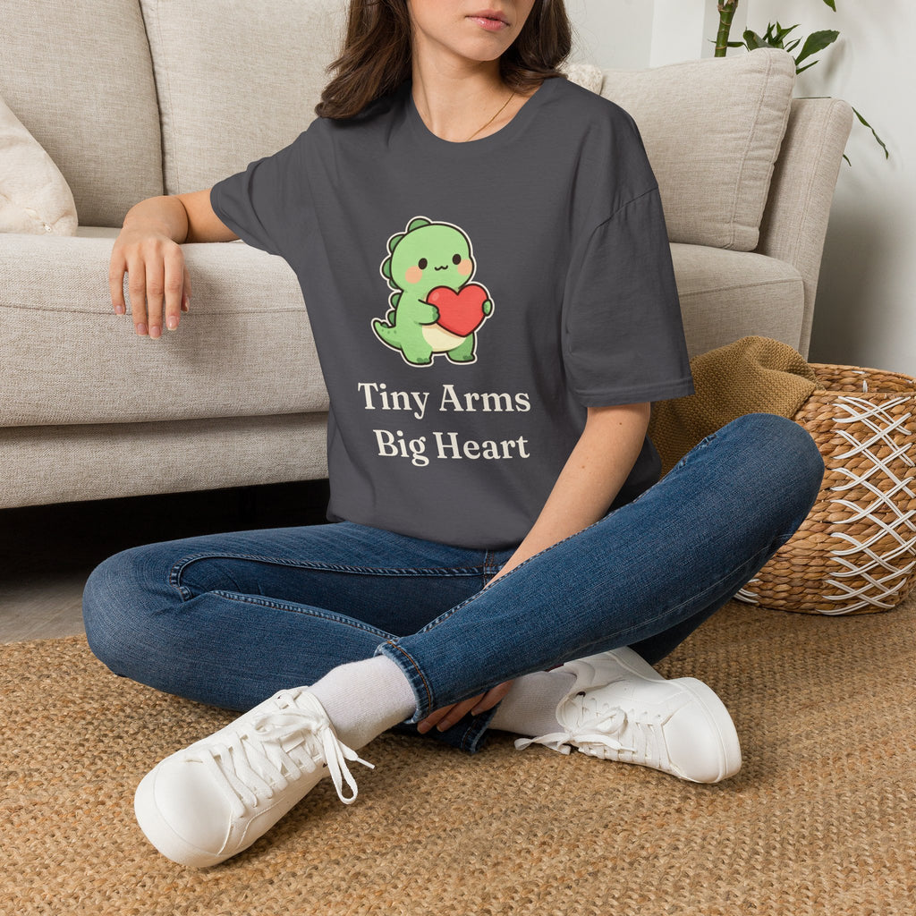 Tiny Arms, Big Heart Dino Tee — Kawaii T-Rex Heart Graphic T-Shirt