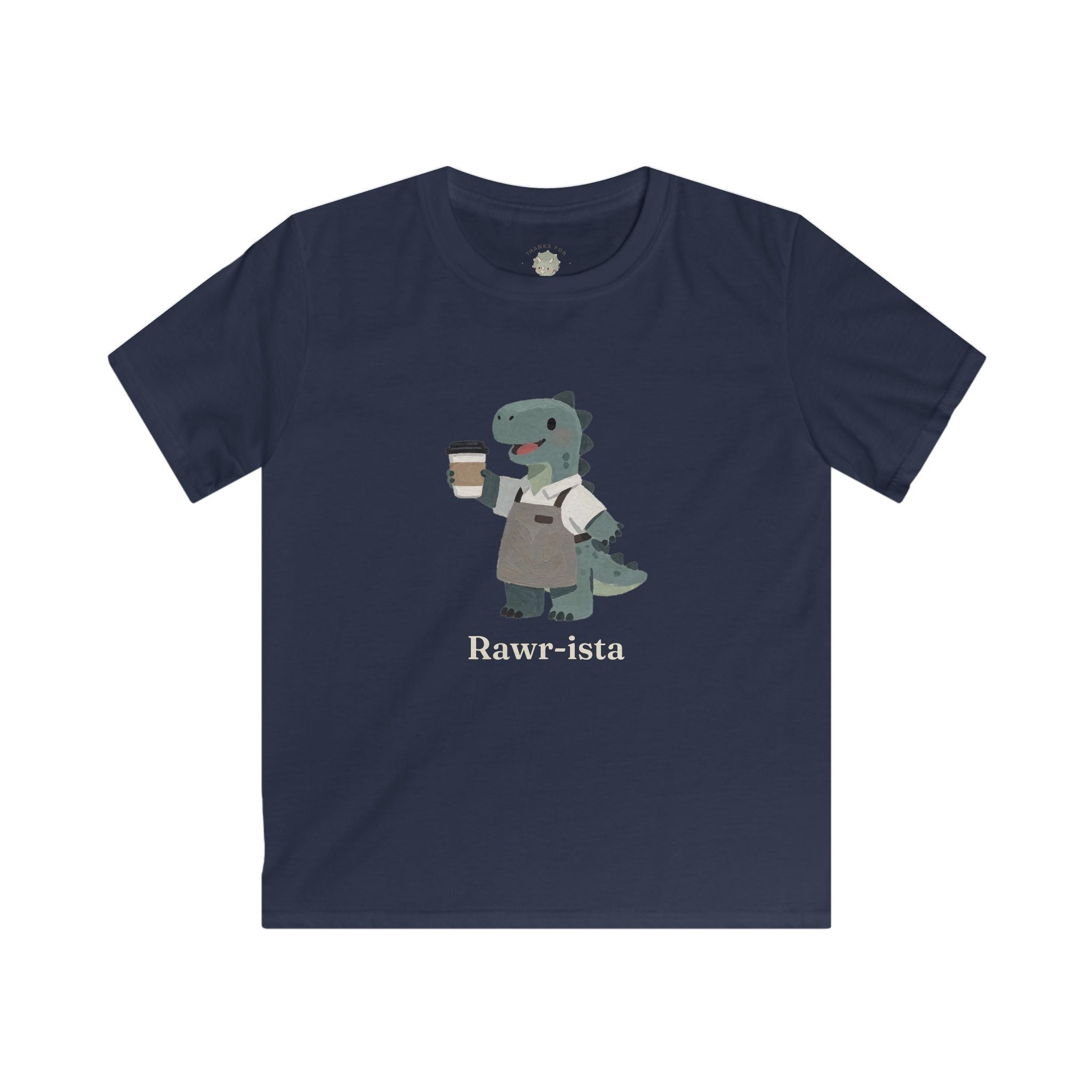 Kids Rawr-ista T-Shirt — Funny Coffee Dinosaur Barista Graphic Tee