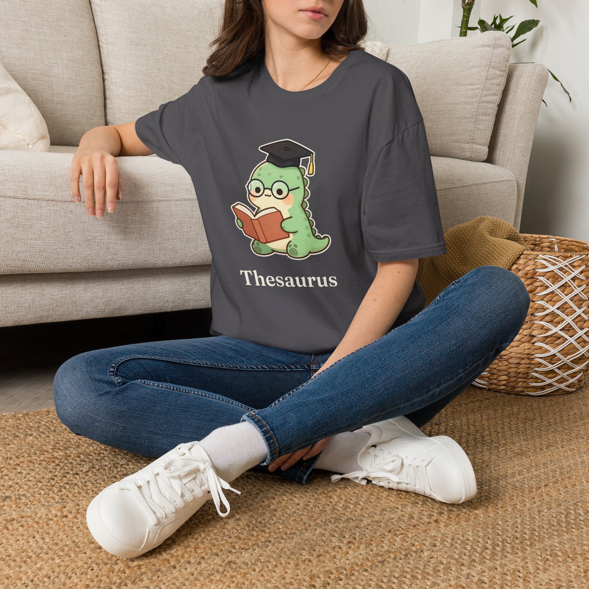 Thesaurus T-Shirt — Cute Word Nerd Dinosaur Grammar Pun Graphic Tee