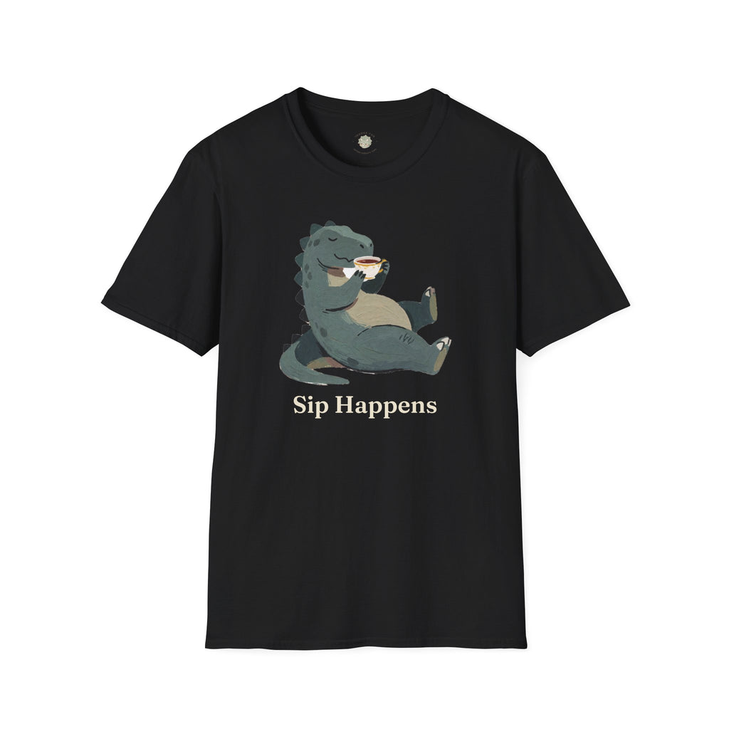 Sip Happens T-Shirt — Funny Dinosaur Coffee Tea Graphic Tee