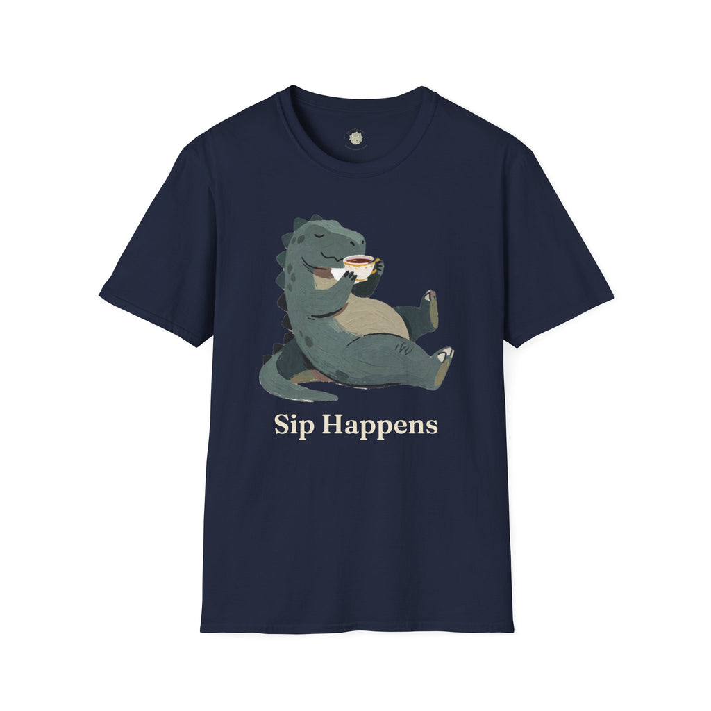 Sip Happens T-Shirt — Funny Dinosaur Coffee Tea Graphic Tee