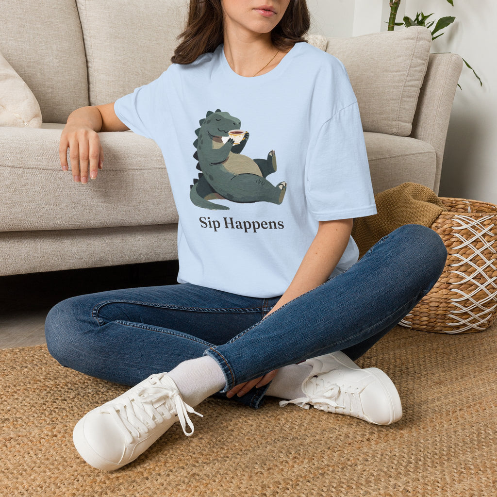 Sip Happens T-Shirt — Funny Dinosaur Coffee Tea Graphic Tee