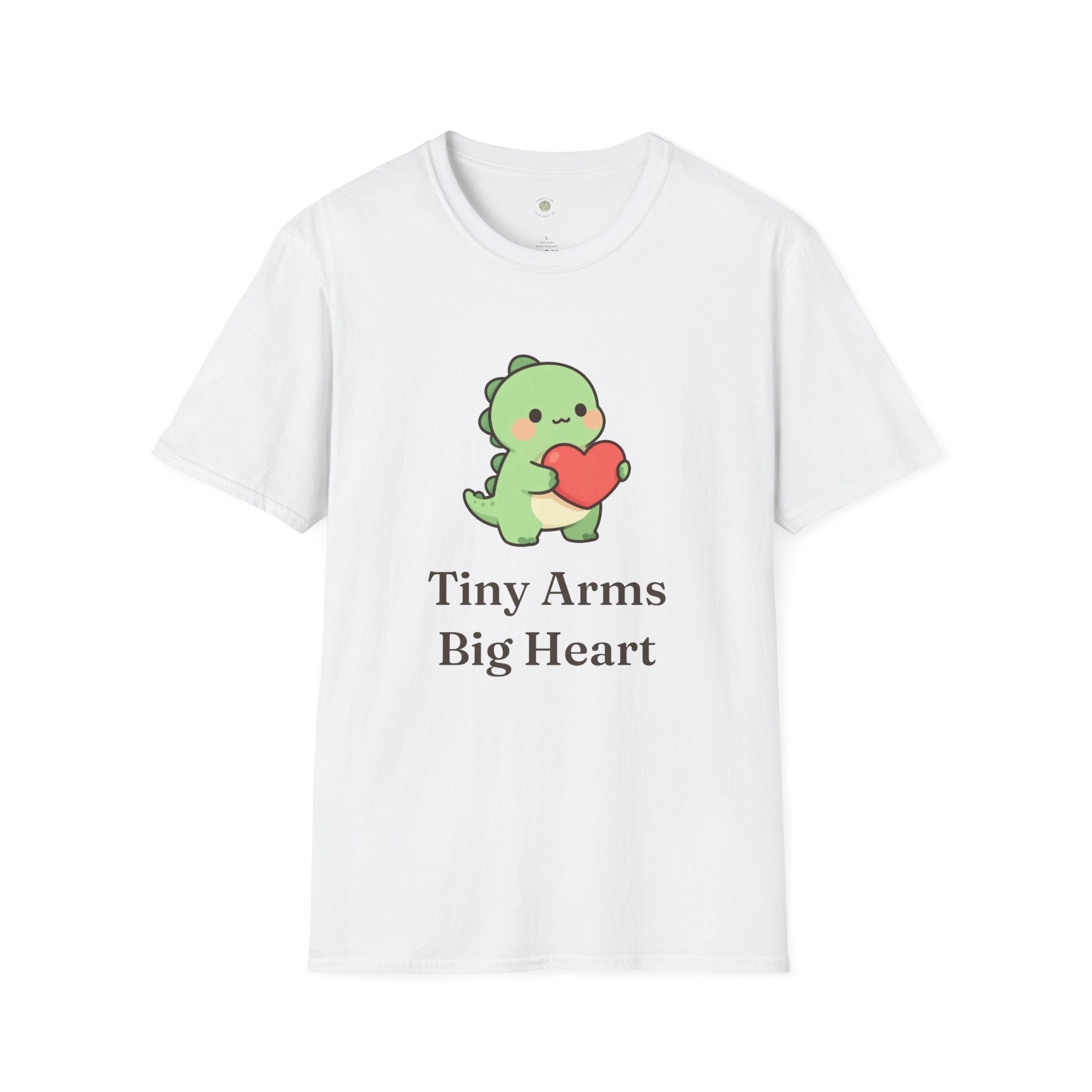 Tiny Arms, Big Heart Dino Tee — Kawaii T-Rex Heart Graphic T-Shirt