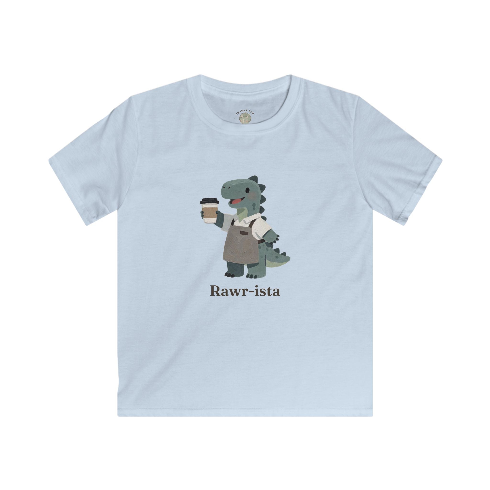 Kids Rawr-ista T-Shirt — Funny Coffee Dinosaur Barista Graphic Tee