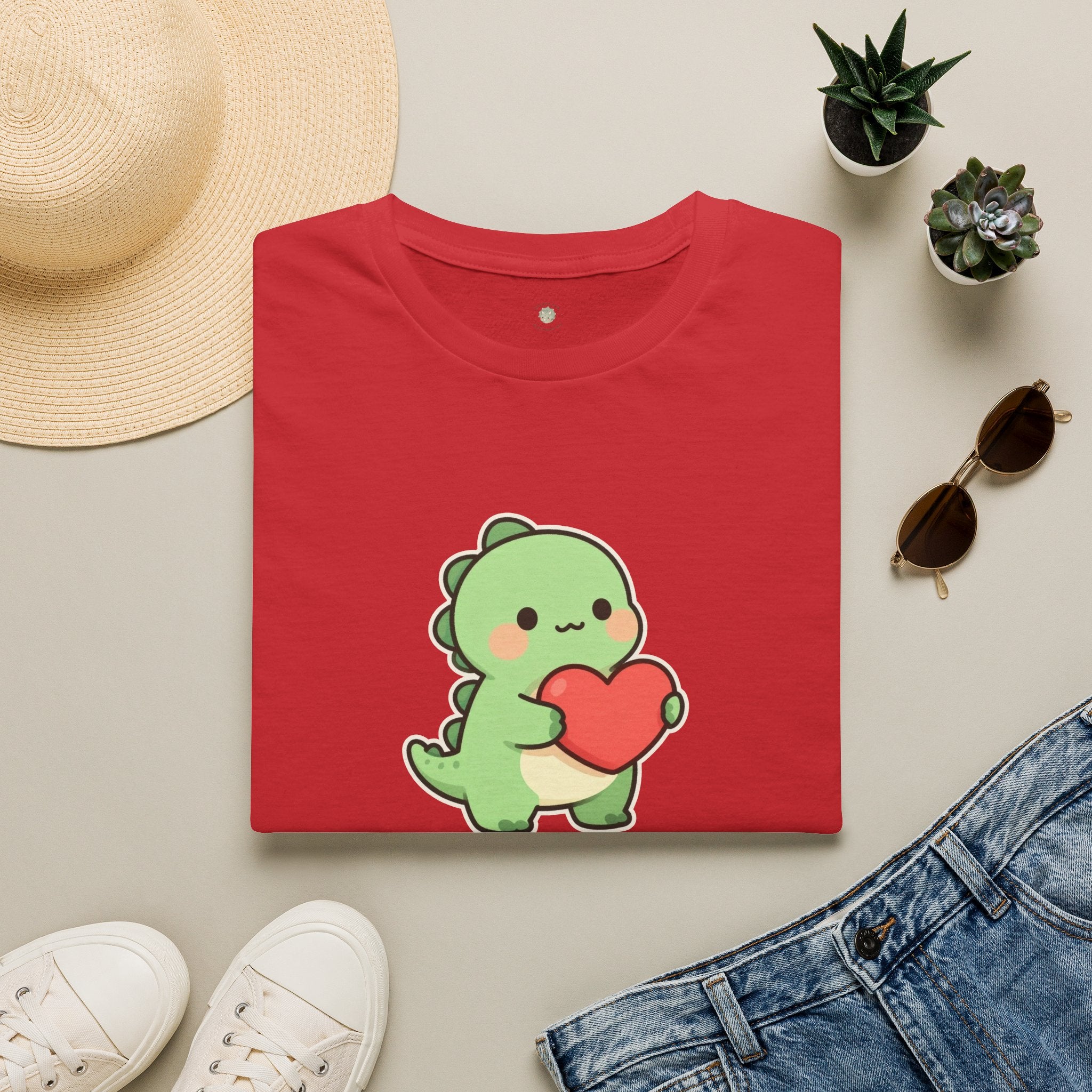 Tiny Arms, Big Heart Dino Tee — Kawaii T-Rex Heart Graphic T-Shirt