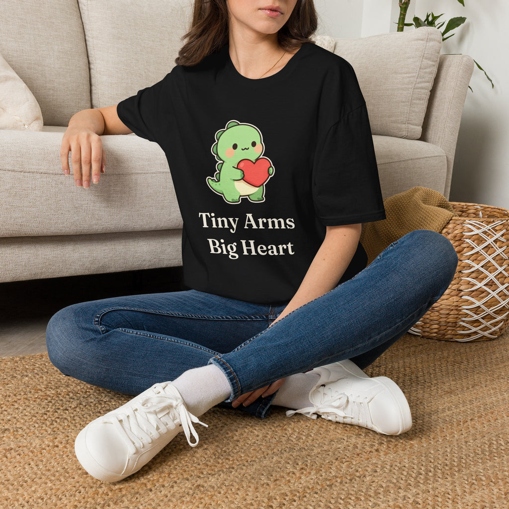 Tiny Arms, Big Heart Dino Tee — Kawaii T-Rex Heart Graphic T-Shirt