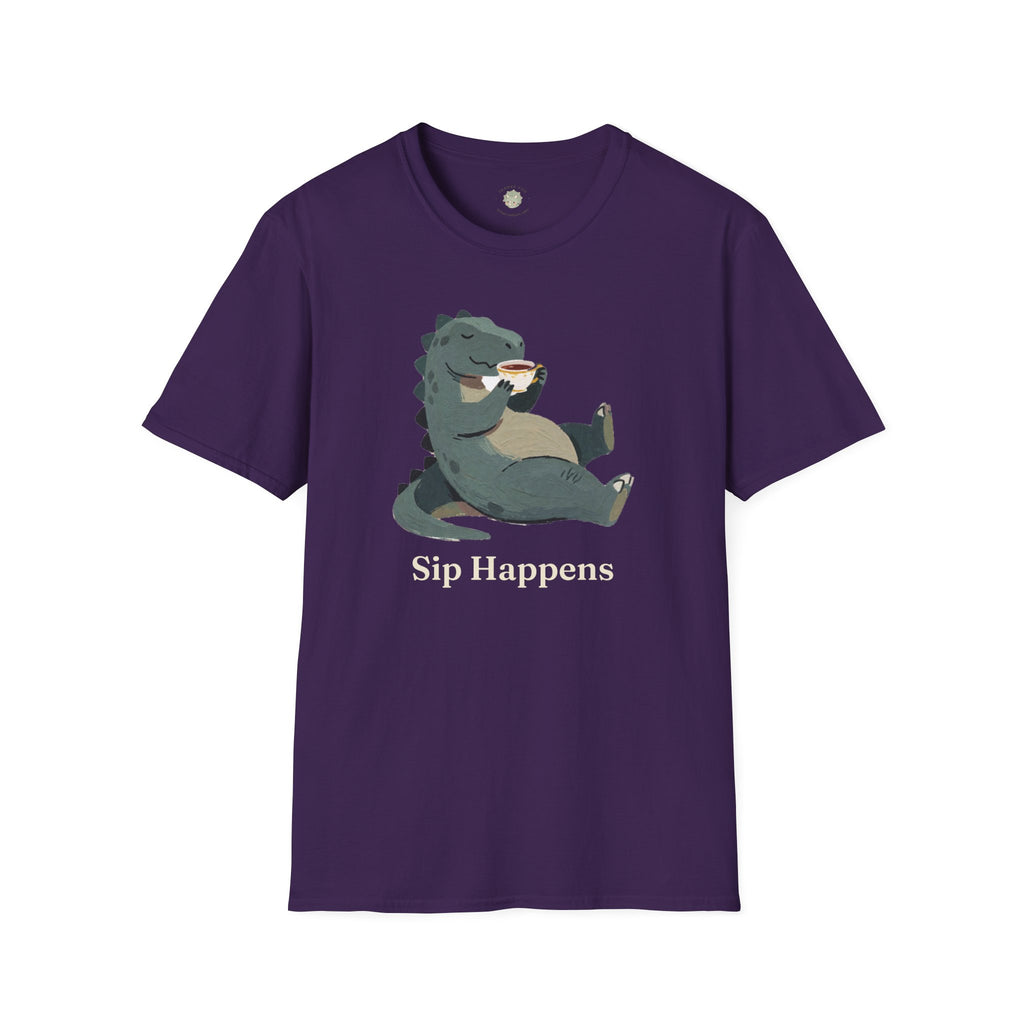 Sip Happens T-Shirt — Funny Dinosaur Coffee Tea Graphic Tee