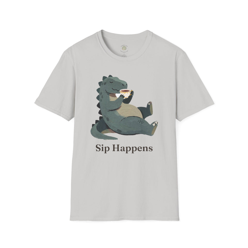 Sip Happens T-Shirt — Funny Dinosaur Coffee Tea Graphic Tee
