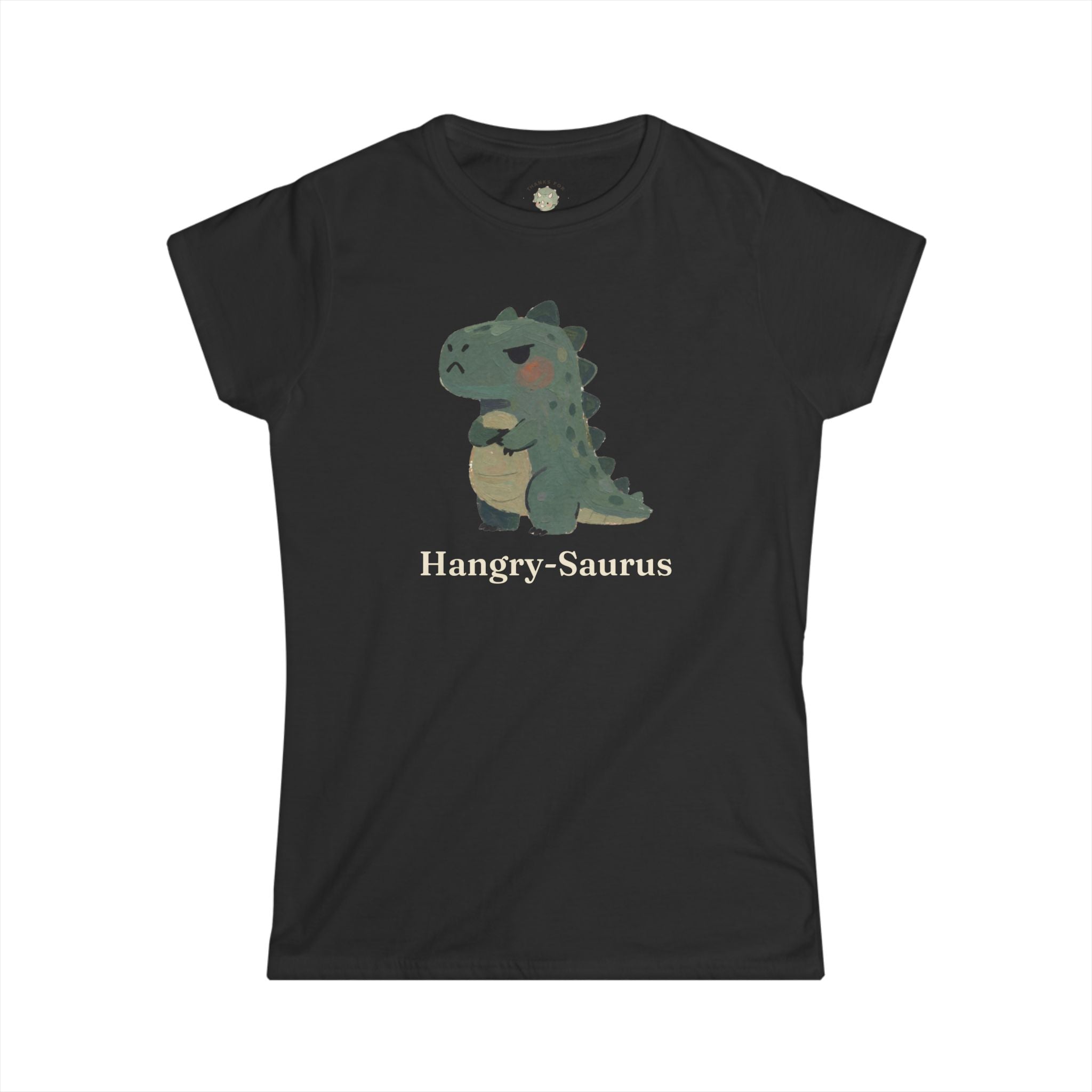 Women's Hangry-Saurus T-Shirt — Funny Hungry Grumpy Dinosaur Graphic Tee