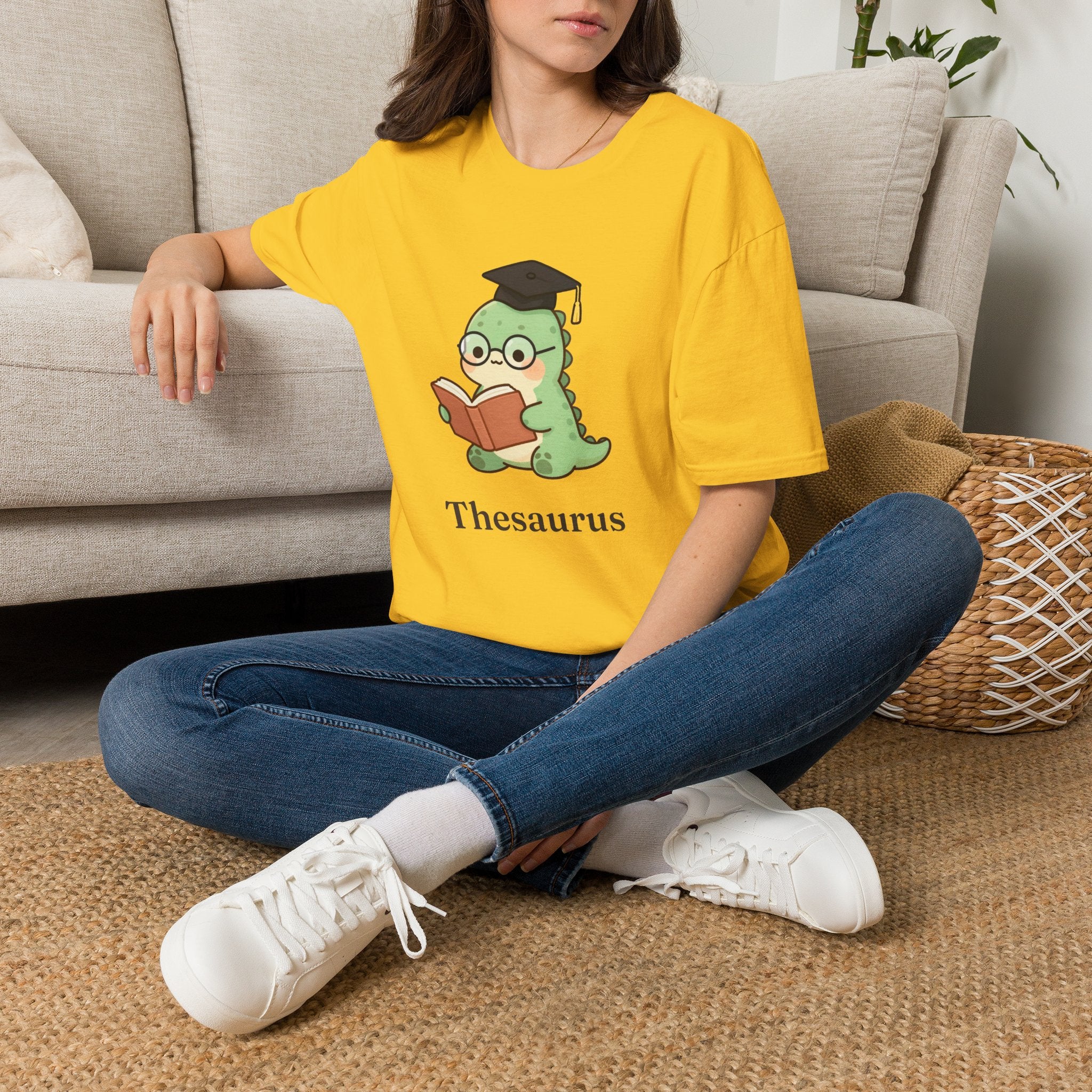 Thesaurus T-Shirt — Cute Word Nerd Dinosaur Grammar Pun Graphic Tee