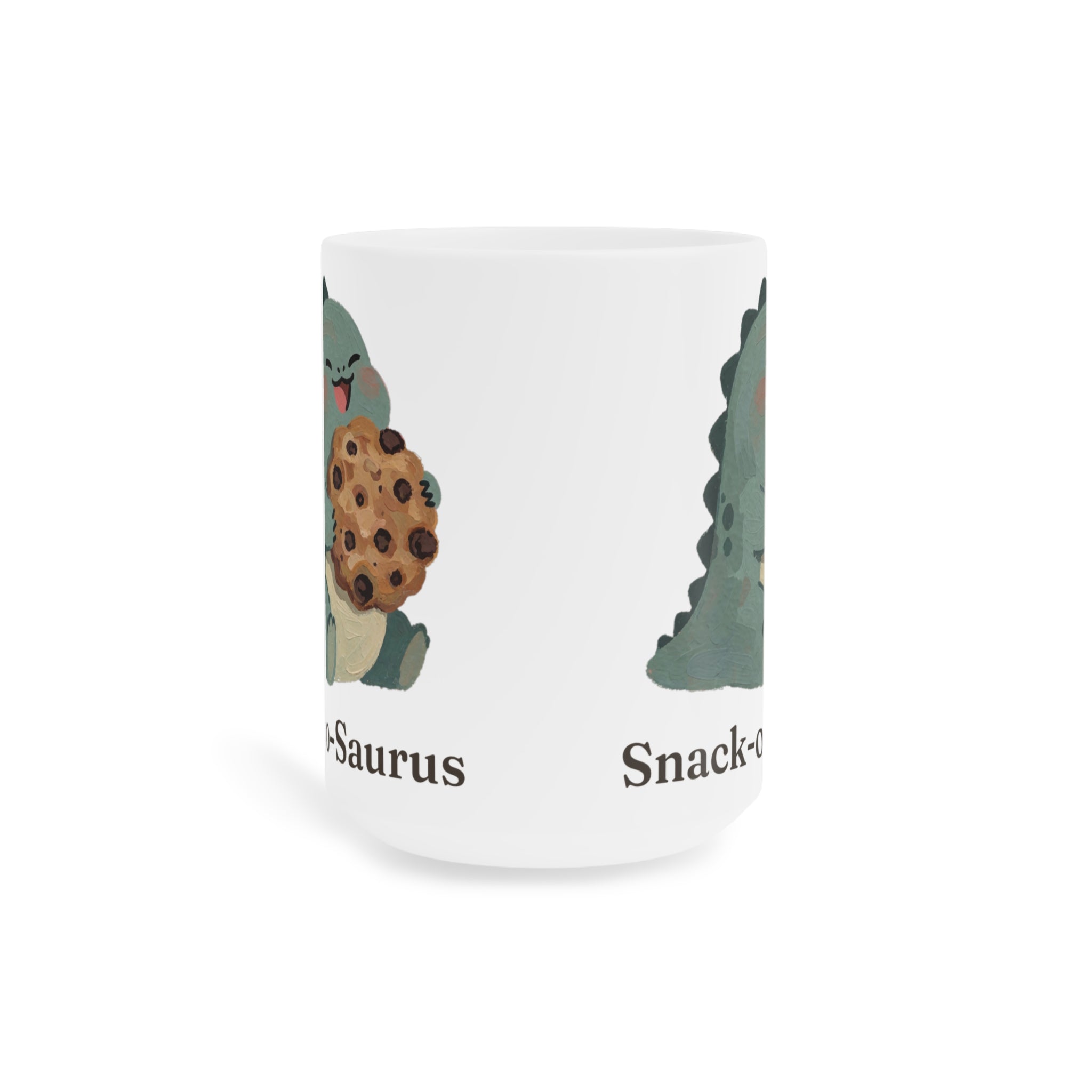 Snack-o-Saurus Mug — Cute Cookie Dinosaur Snack Ceramic Mug