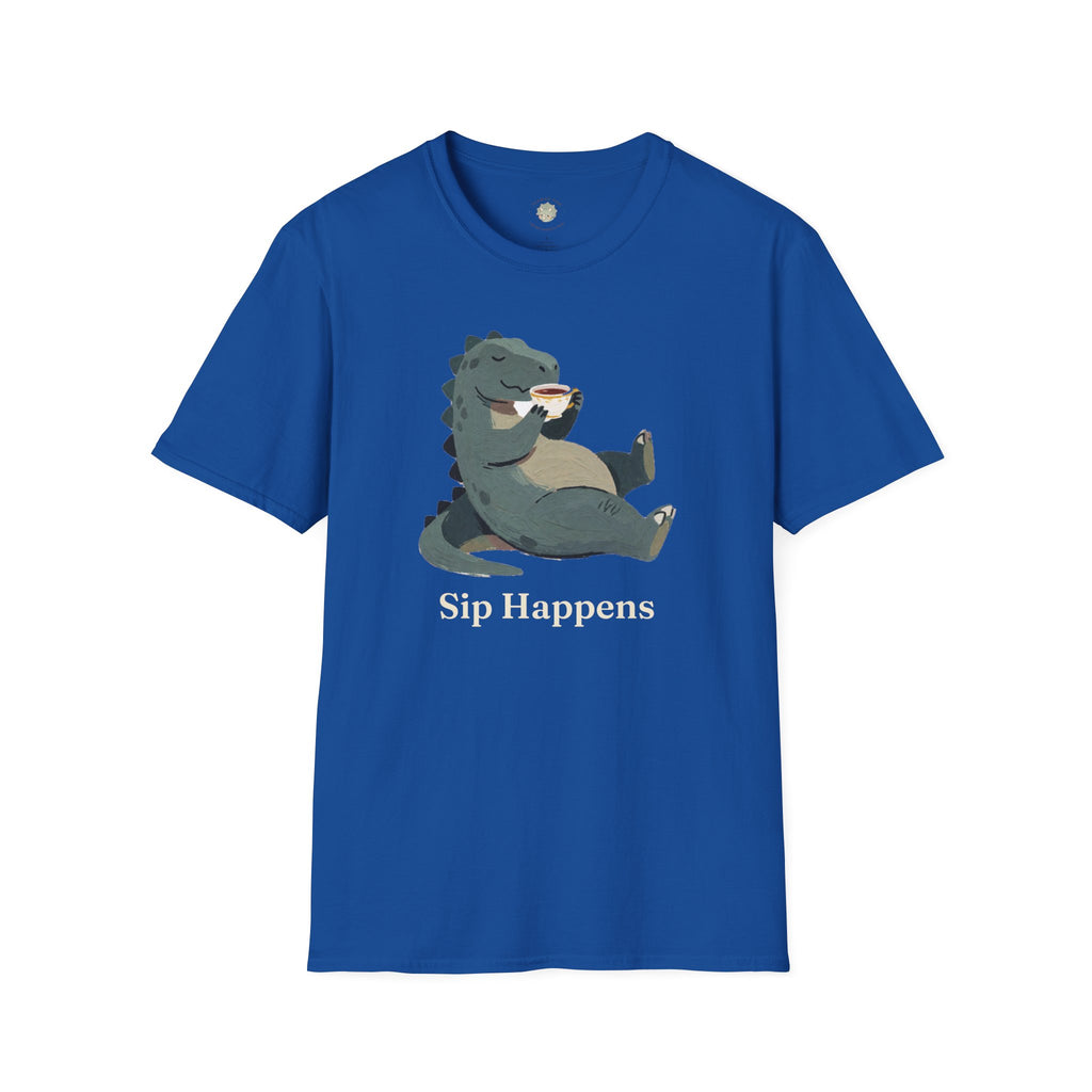 Sip Happens T-Shirt — Funny Dinosaur Coffee Tea Graphic Tee