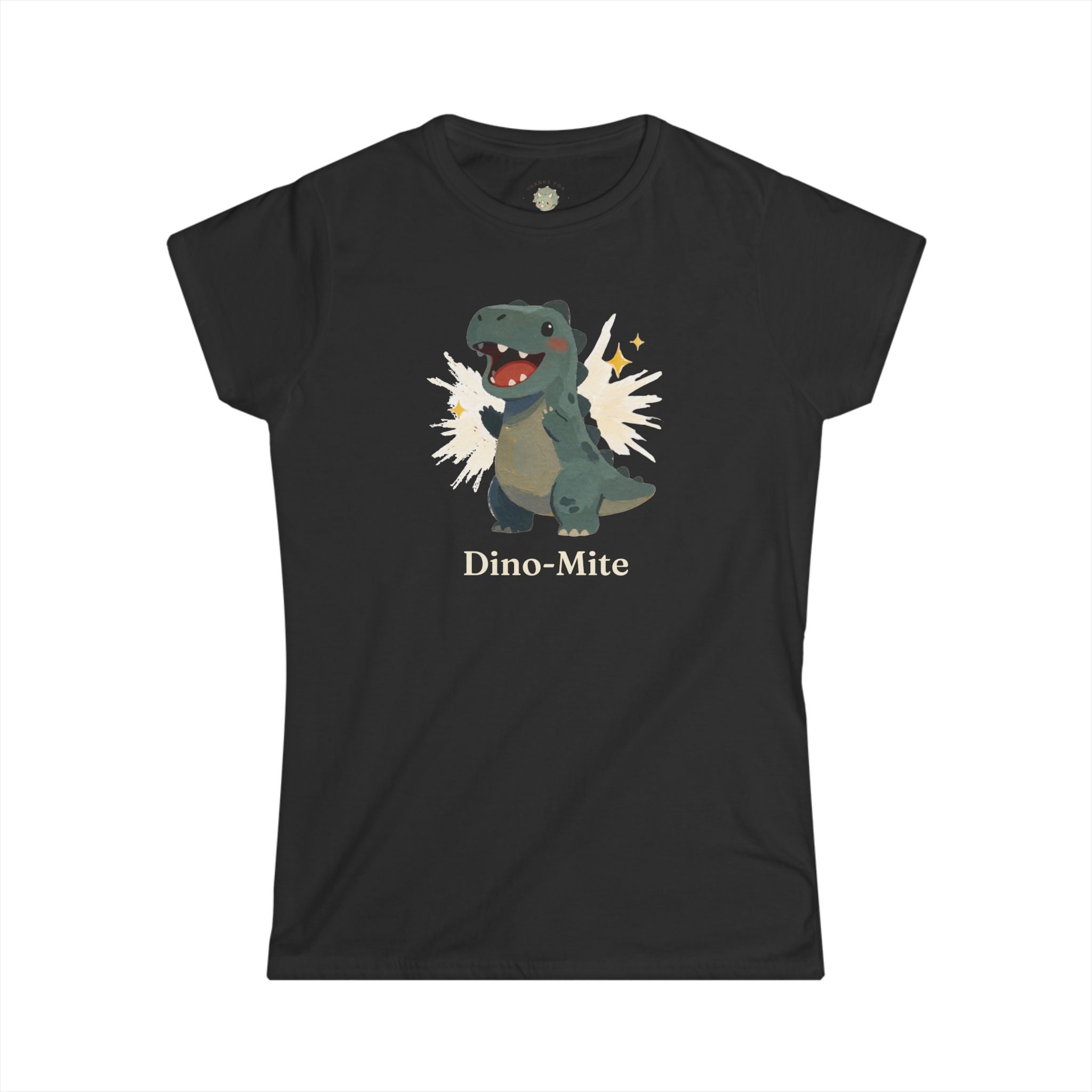 Women's Dino-Mite T-Shirt — Cute Cheerful Dinosaur Pun Graphic Tee