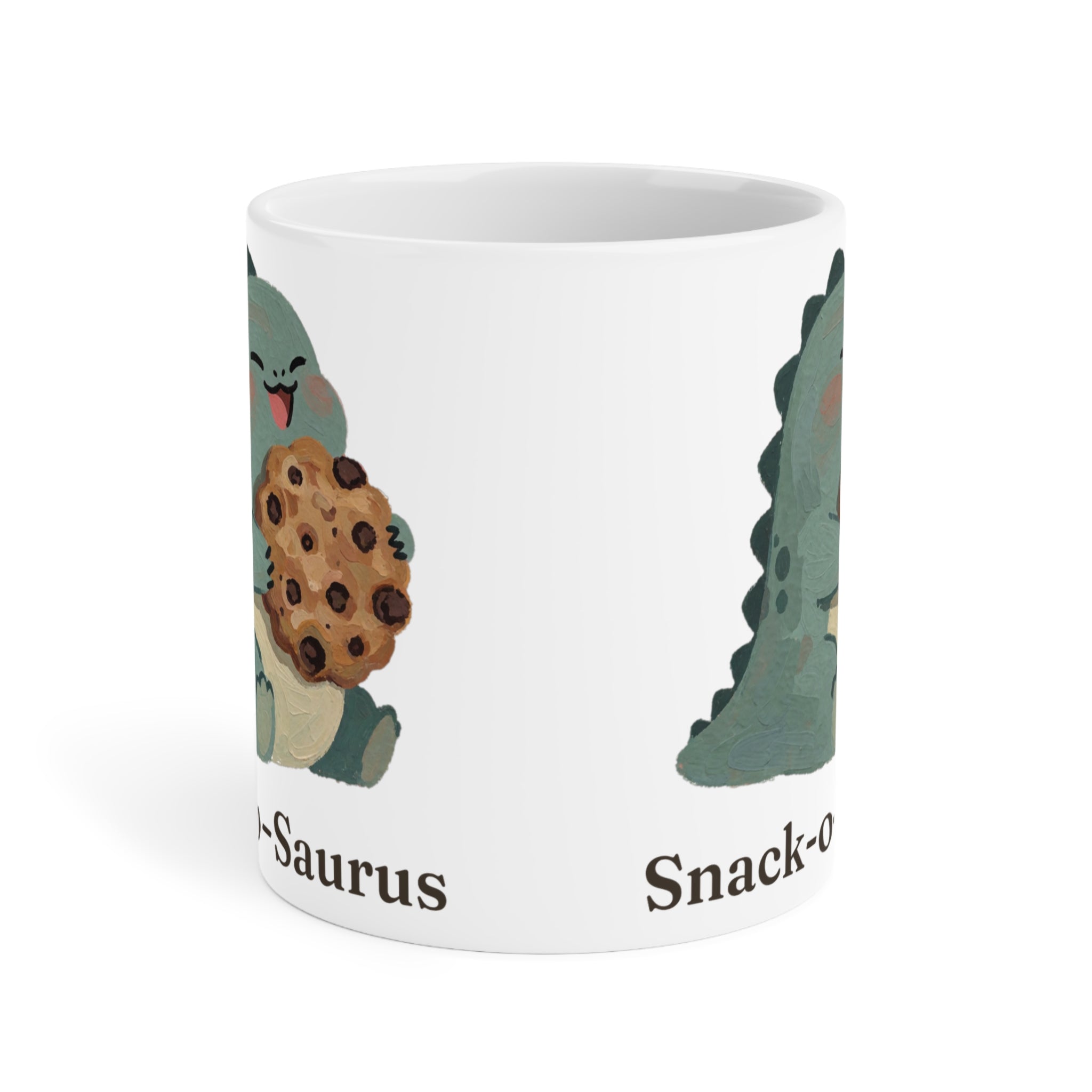 Snack-o-Saurus Mug — Cute Cookie Dinosaur Snack Ceramic Mug