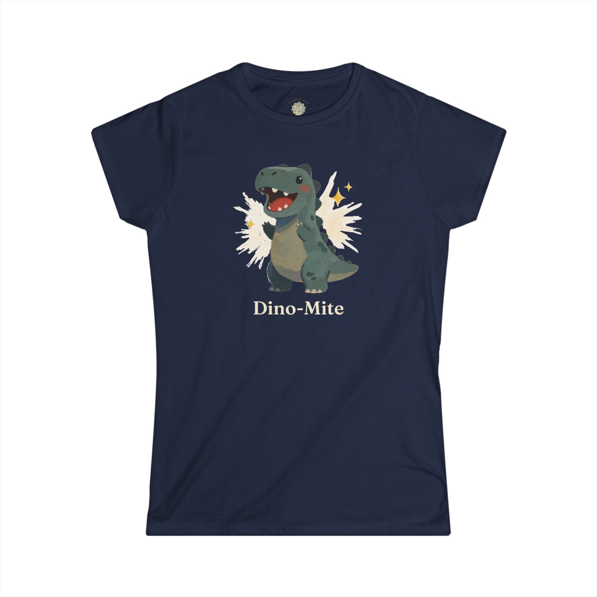 Women's Dino-Mite T-Shirt — Cute Cheerful Dinosaur Pun Graphic Tee