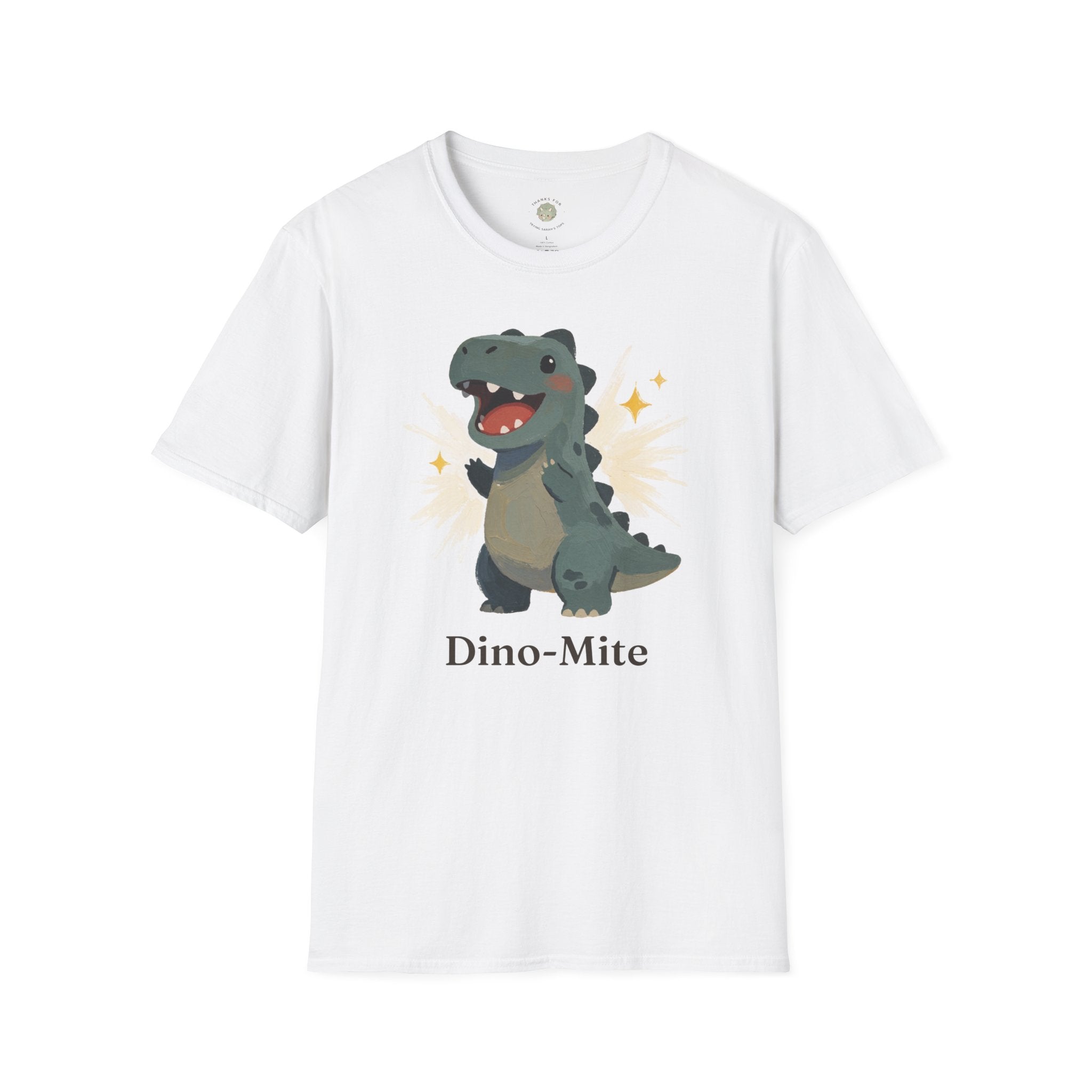 Dino-Mite T-Shirt — Cute Cheerful Dinosaur Pun Graphic Tee