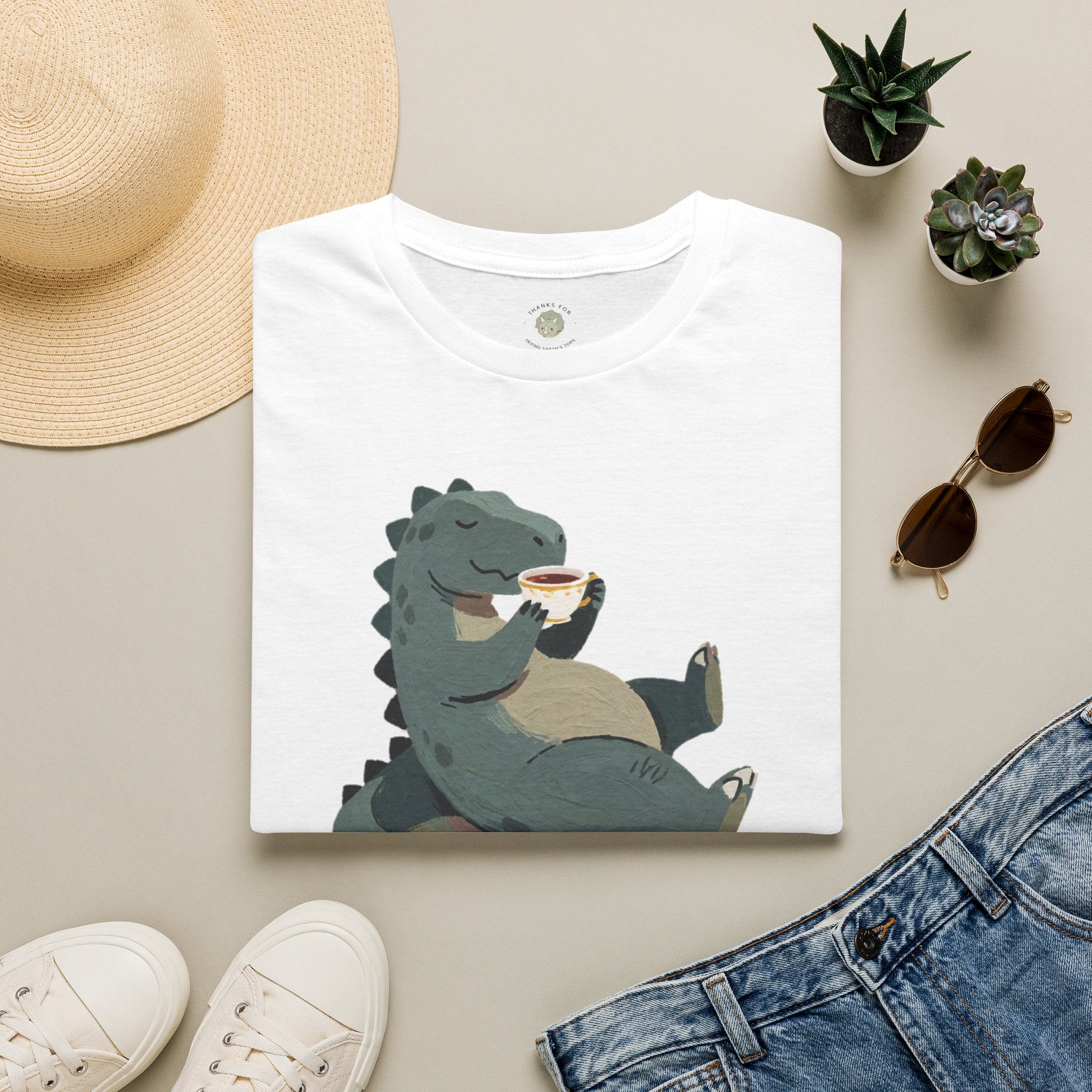 Sip Happens T-Shirt — Funny Dinosaur Coffee Tea Graphic Tee