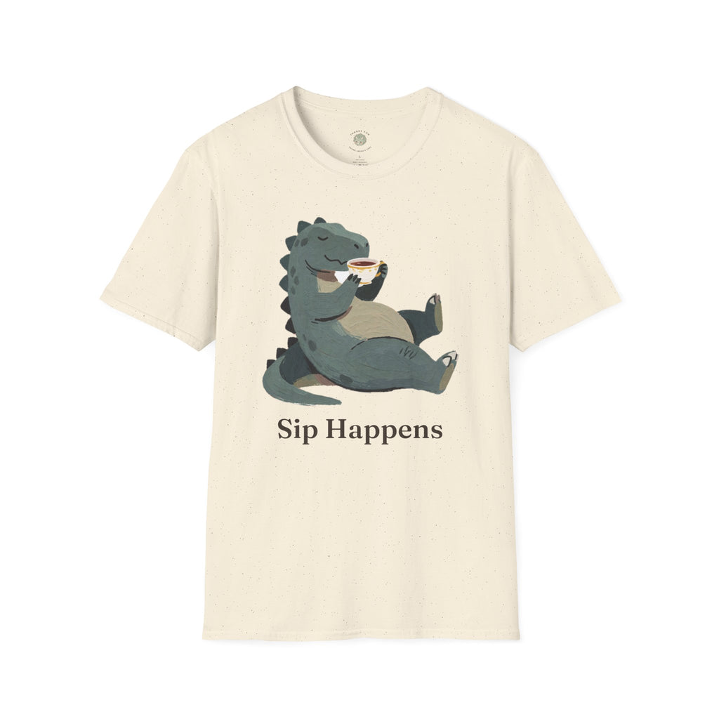 Sip Happens T-Shirt — Funny Dinosaur Coffee Tea Graphic Tee