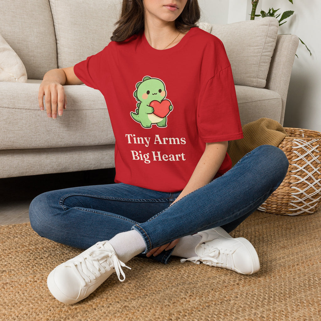 Tiny Arms, Big Heart Dino Tee — Kawaii T-Rex Heart Graphic T-Shirt