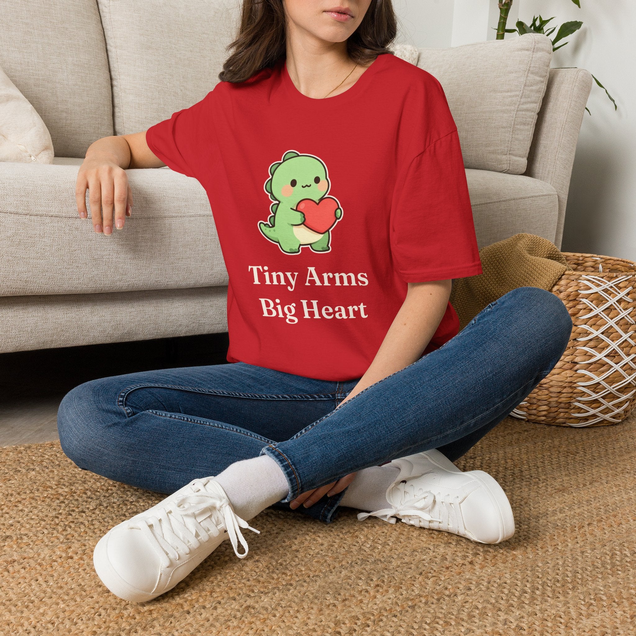 Tiny Arms, Big Heart Dino Tee — Kawaii T-Rex Heart Graphic T-Shirt