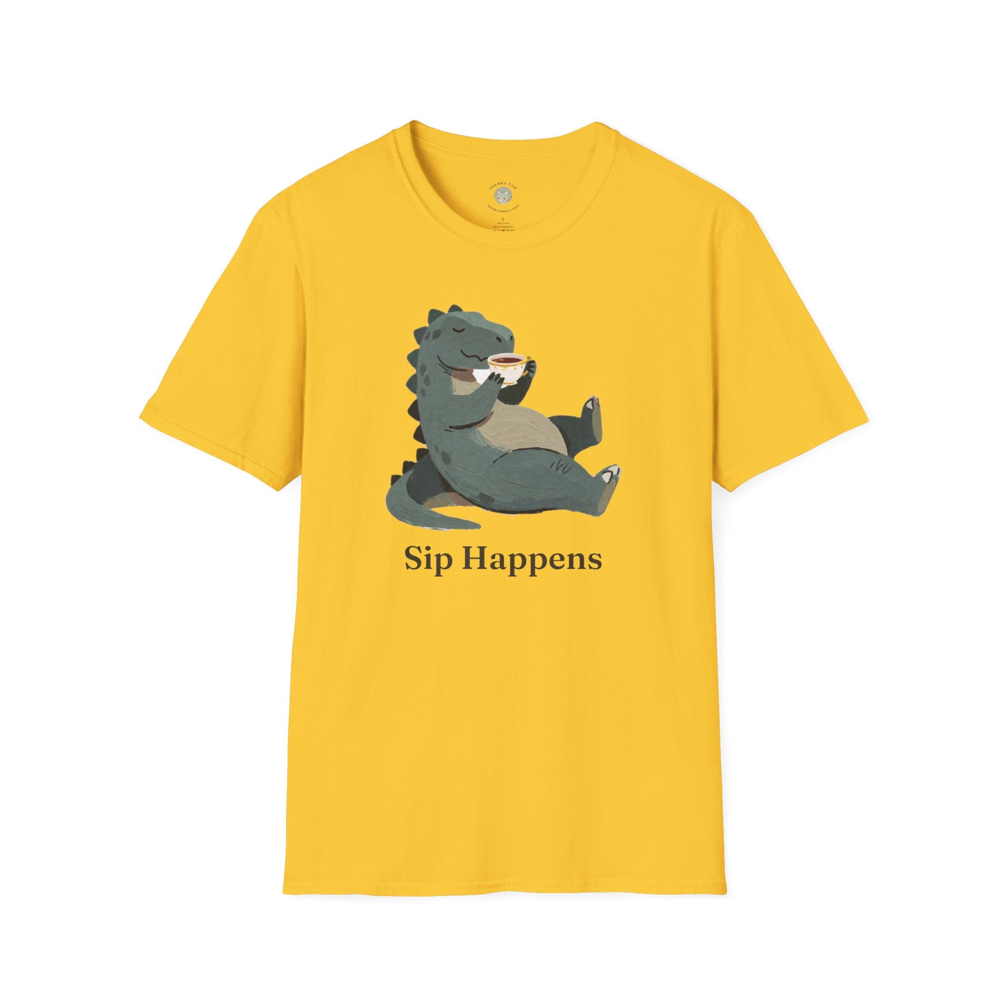 Sip Happens T-Shirt — Funny Dinosaur Coffee Tea Graphic Tee