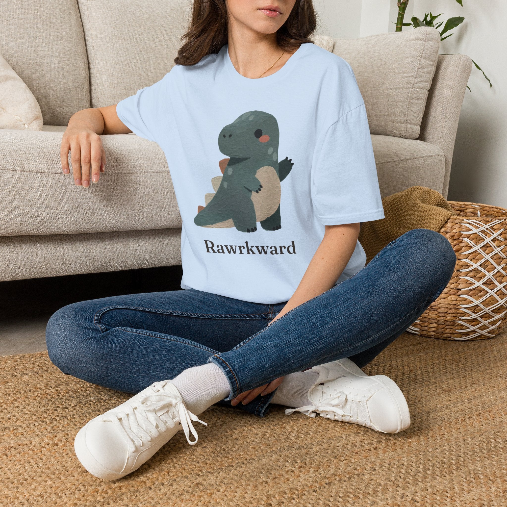 Rawrkward T-Shirt — Funny Awkward Shy Dinosaur Graphic Tee