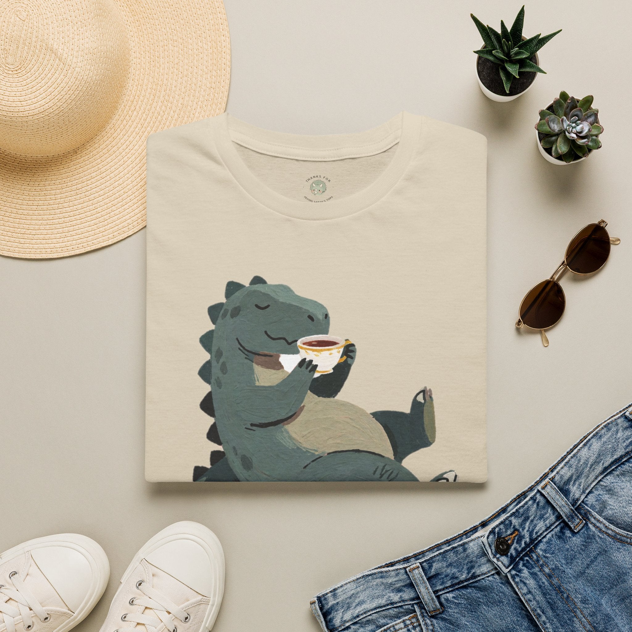 Sip Happens T-Shirt — Funny Dinosaur Coffee Tea Graphic Tee