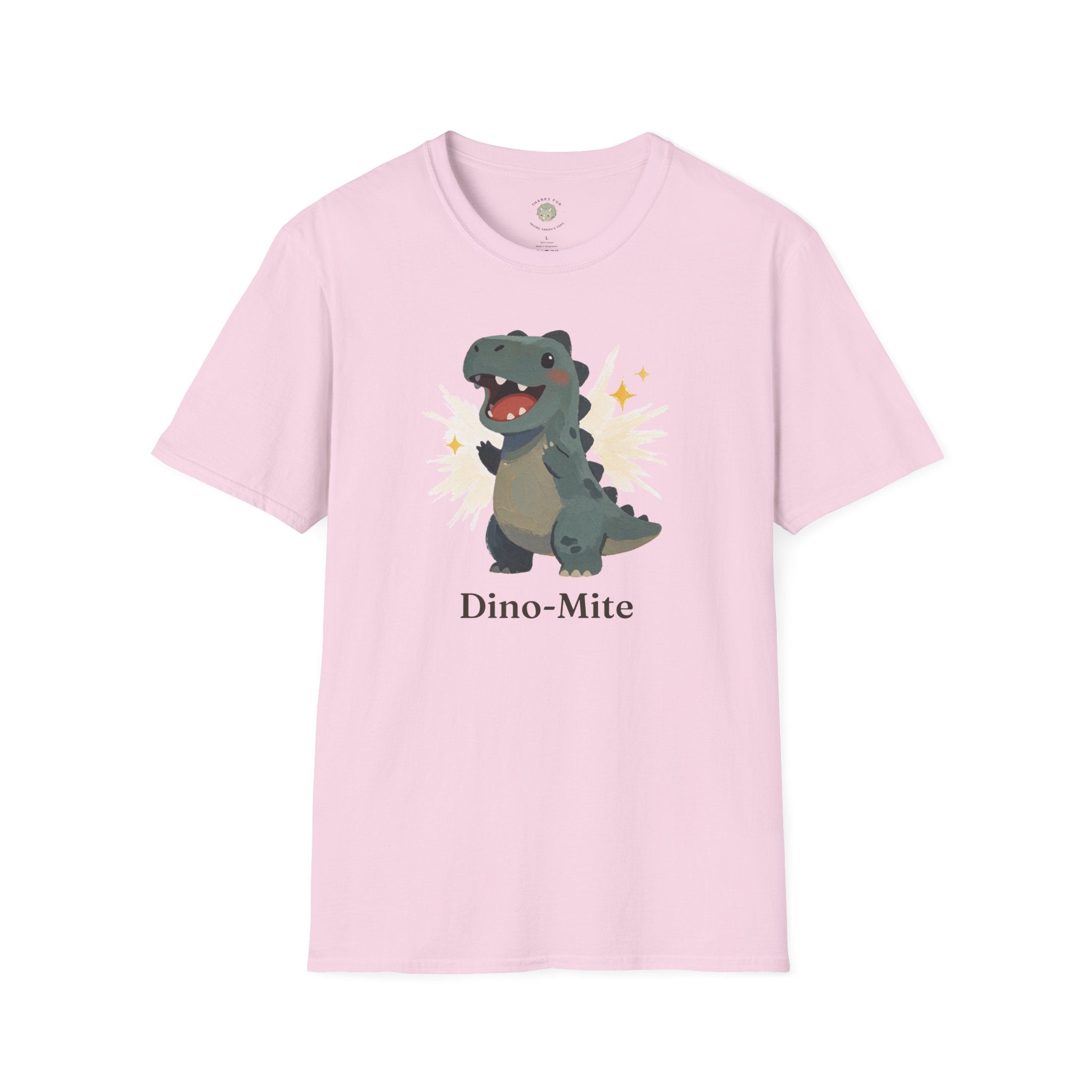 Dino-Mite T-Shirt — Cute Cheerful Dinosaur Pun Graphic Tee