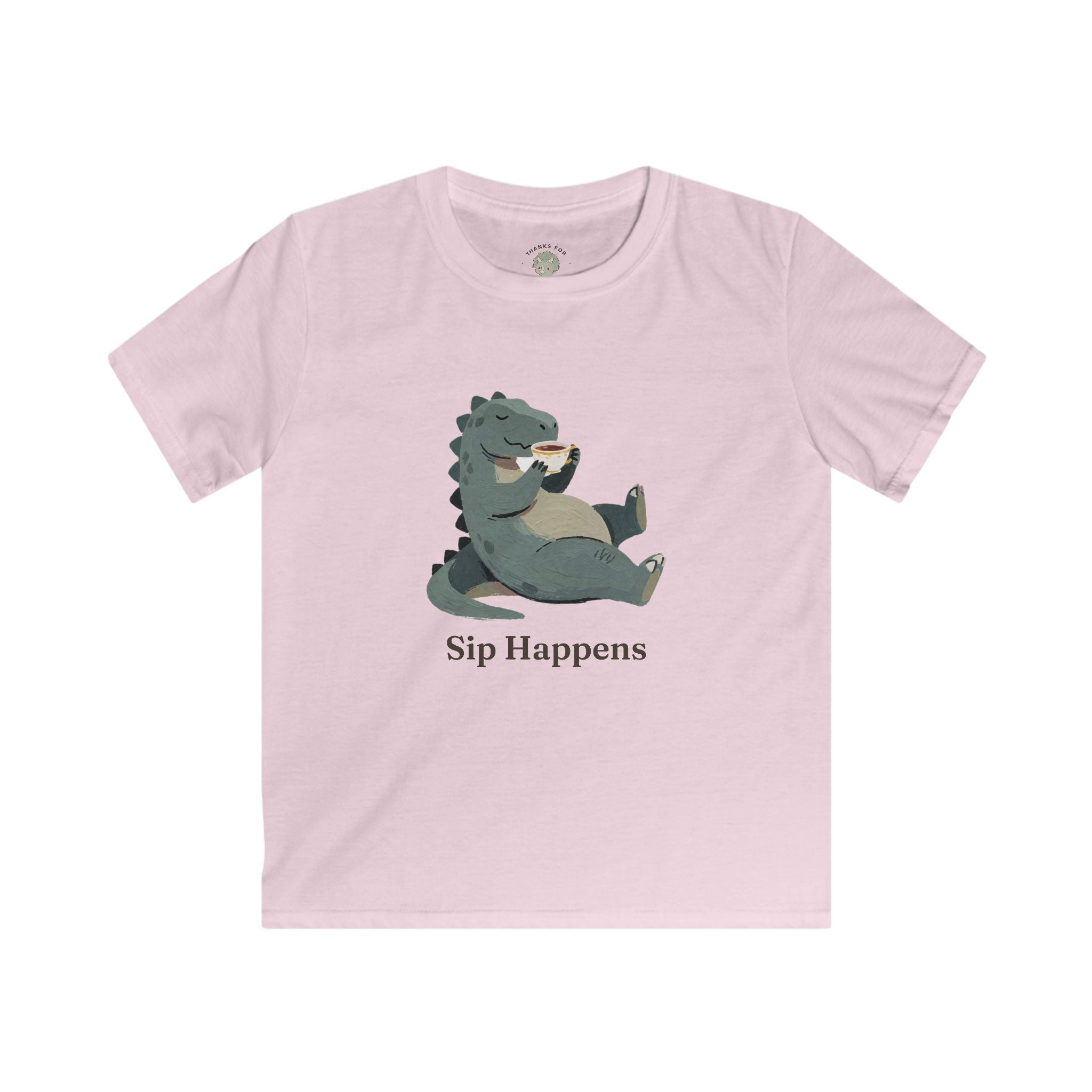 Kids Sip Happens T-Shirt — Funny Dinosaur Coffee Tea Graphic Tee