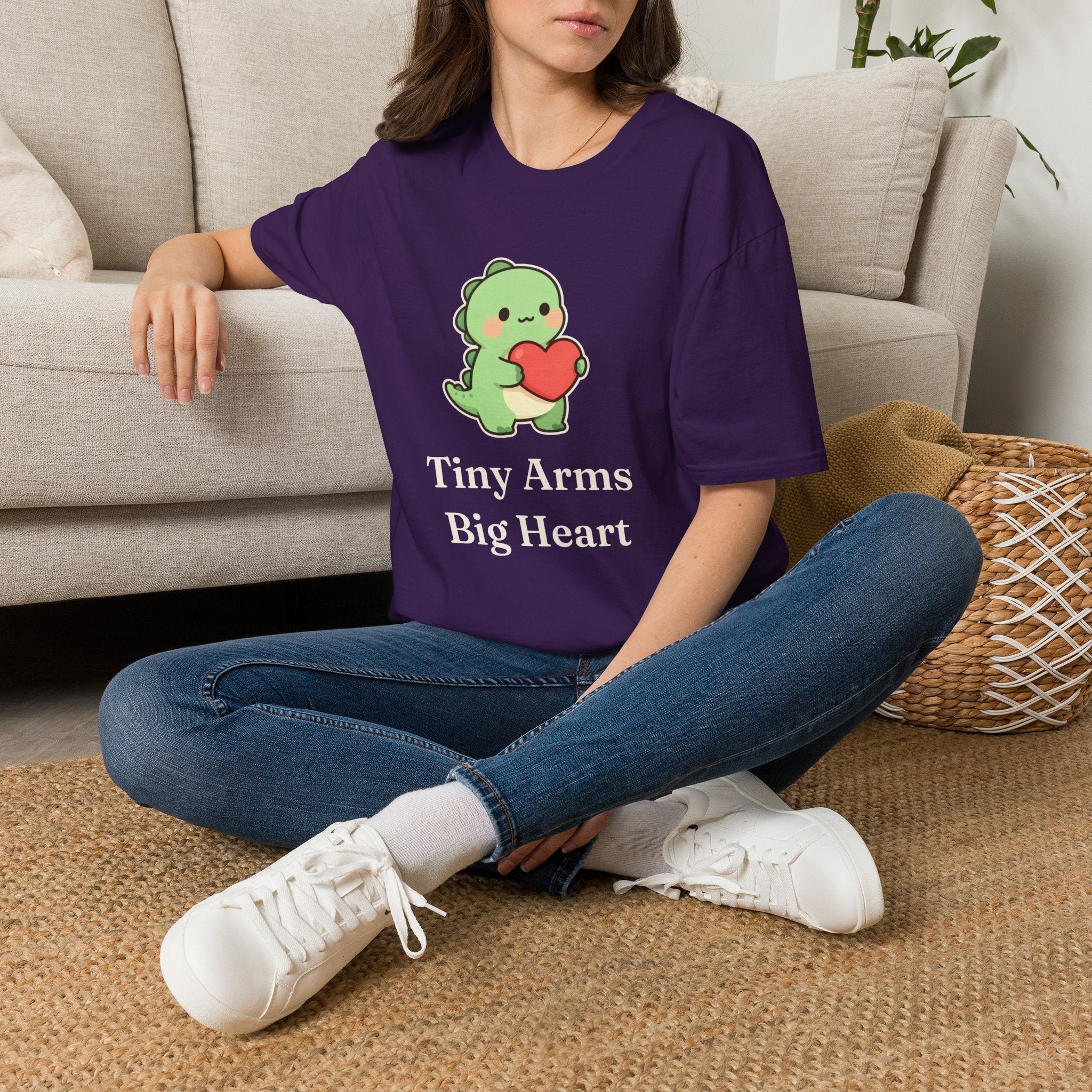 Tiny Arms, Big Heart Dino Tee — Kawaii T-Rex Heart Graphic T-Shirt