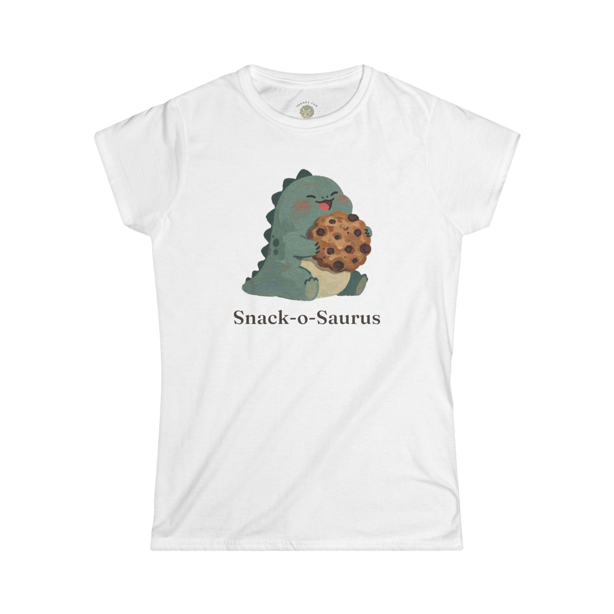 Women's Snack-o-Saurus T-Shirt — Cute Cookie Dinosaur Snack Graphic Tee