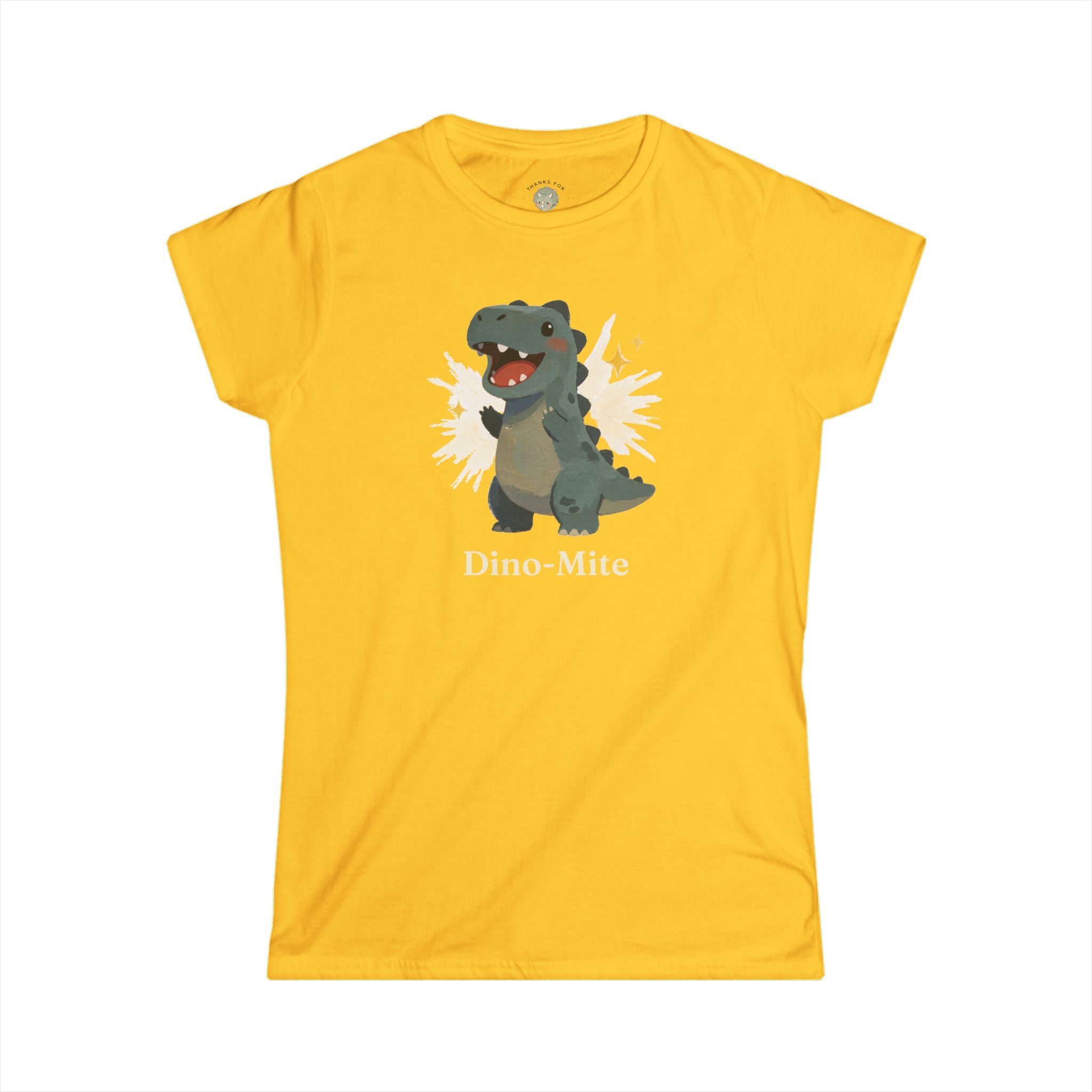 Women's Dino-Mite T-Shirt — Cute Cheerful Dinosaur Pun Graphic Tee